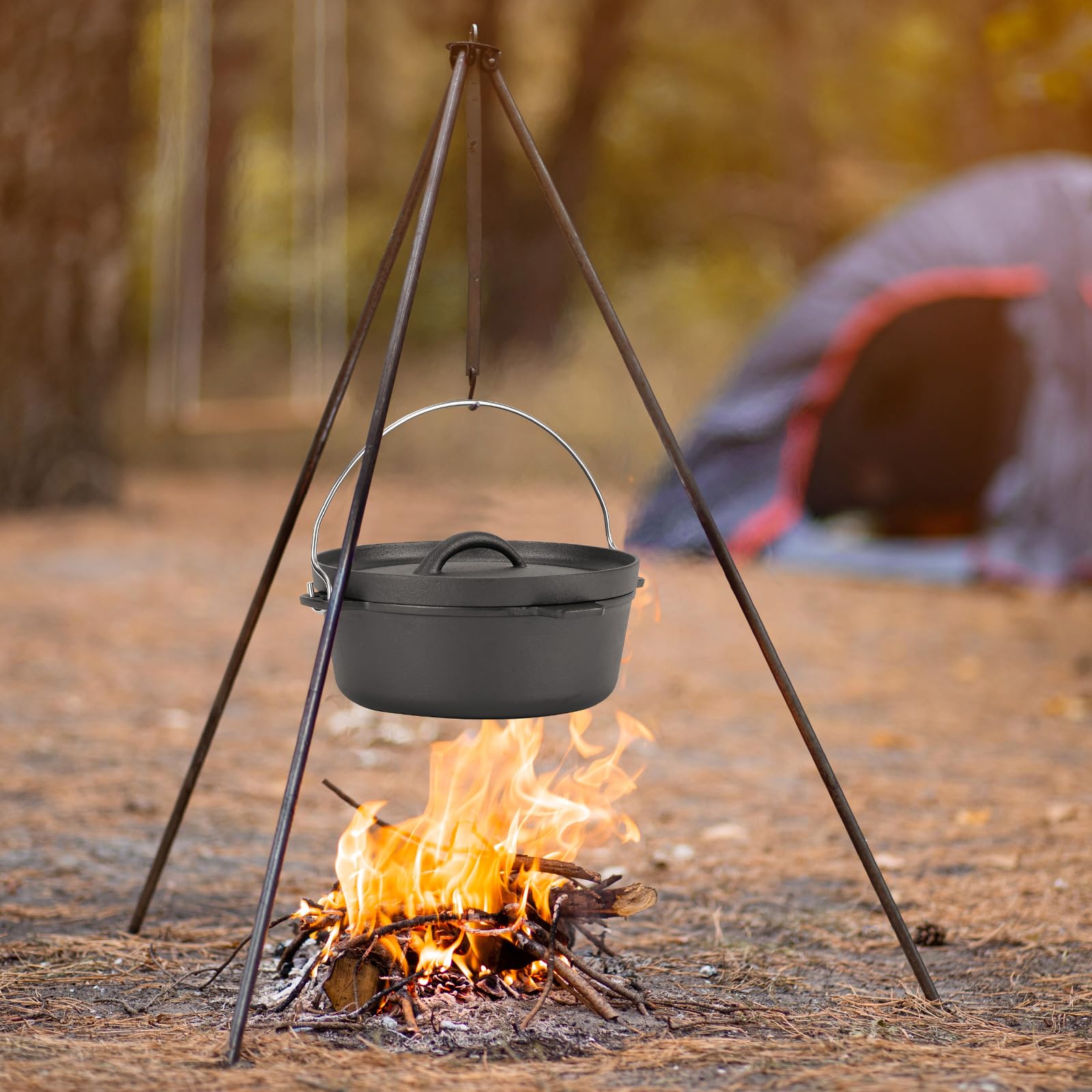 Cast Iron Dutch Oven with Lid - 1.5 Quart Enameled Pot for Cooking, Baking & Roasting - Perfect for Small Dishes, Side Dishes, Camping, BBQ & Garlic Roasting - Durable Camping Cookware Set for Outdoor & Indoor Use