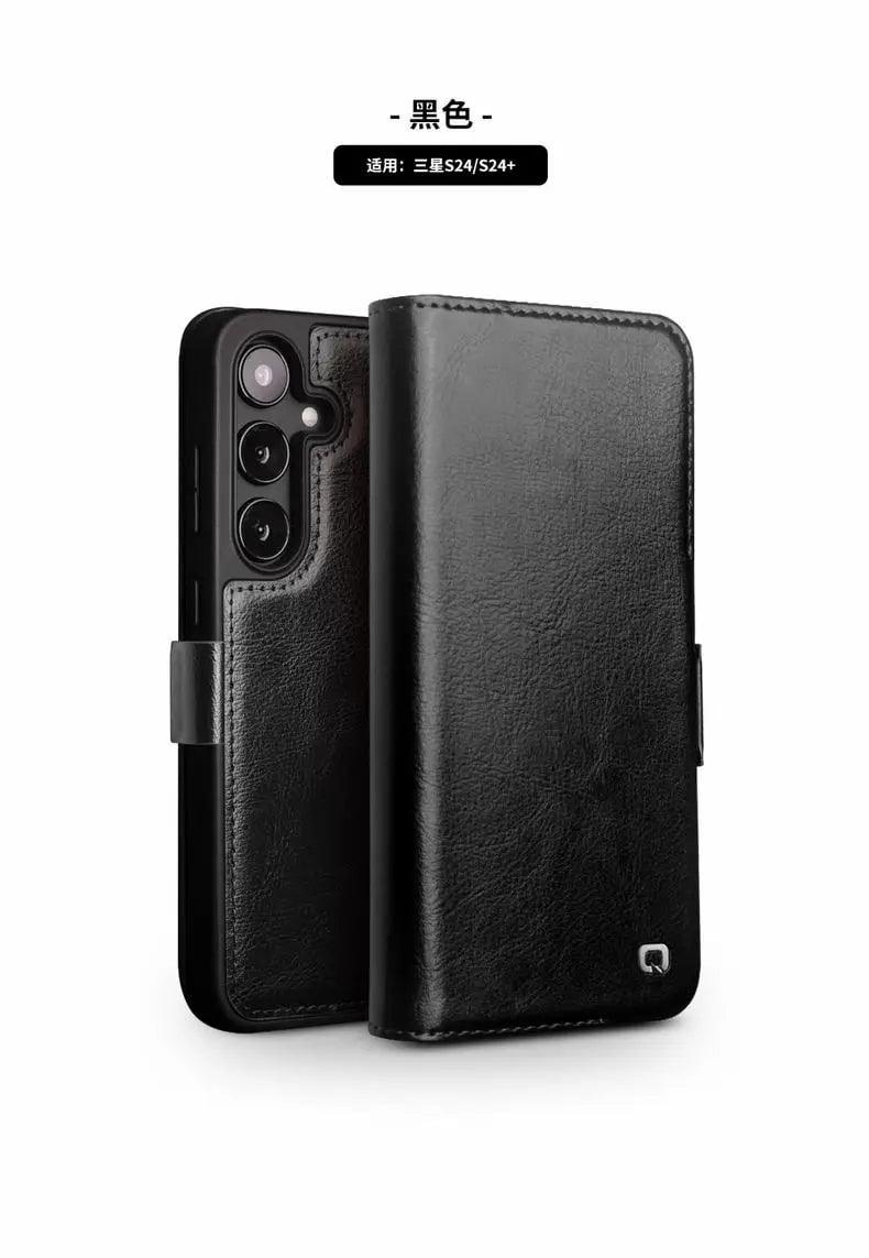 Qialino Genuine Leather Wallet Case for Samsung Galaxy S24 - Slim Protective Cover with Card Slots (Perfect for Everyday Use & Travel)