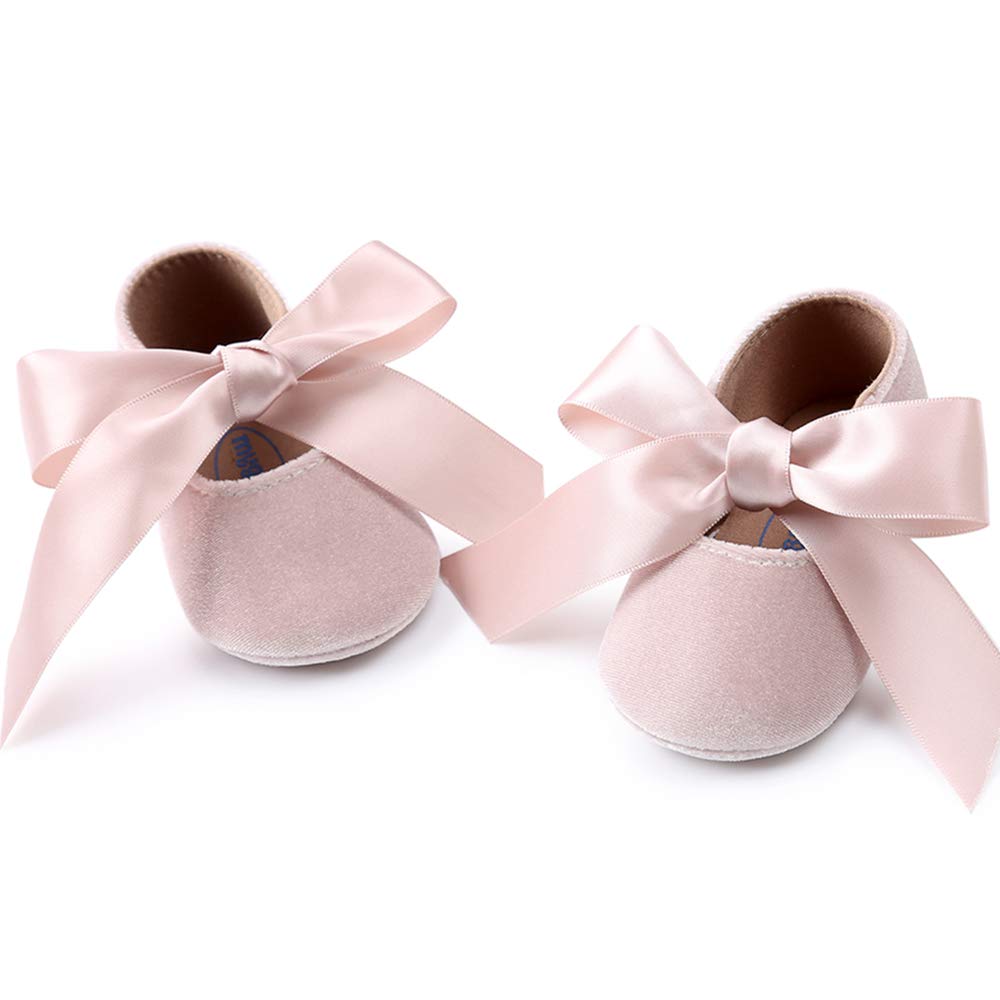 Baby Girls Mary Jane Flats - Anti-Slip Rubber Sole Bow Dress Shoes for Toddlers | Princess Style First Walkers for Special Occasions & Everyday Wear
