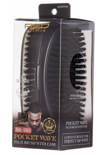 Premium Red Dual-Sided Pocket Wave Palm Brush with Case - Perfect for Travel, On-The-Go Styling & Quick Hair Touch-Ups
