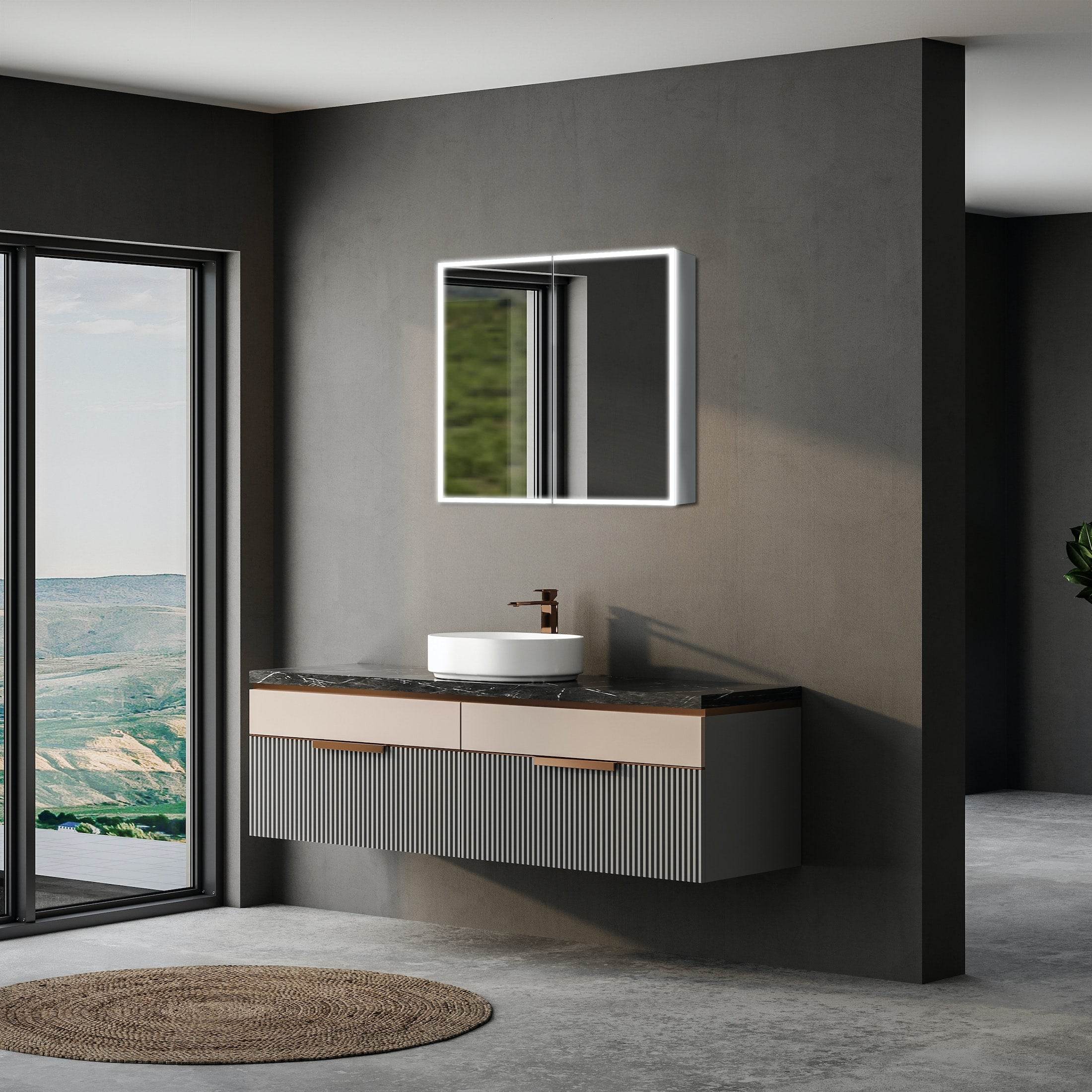 28W x 28H LED Medicine Cabinet with Mirrored Doors - Modern Bathroom Storage with Soft Lighting for Shaving & Makeup | Space-Saving Mirror Cabinet for Small Bathrooms & Vanities