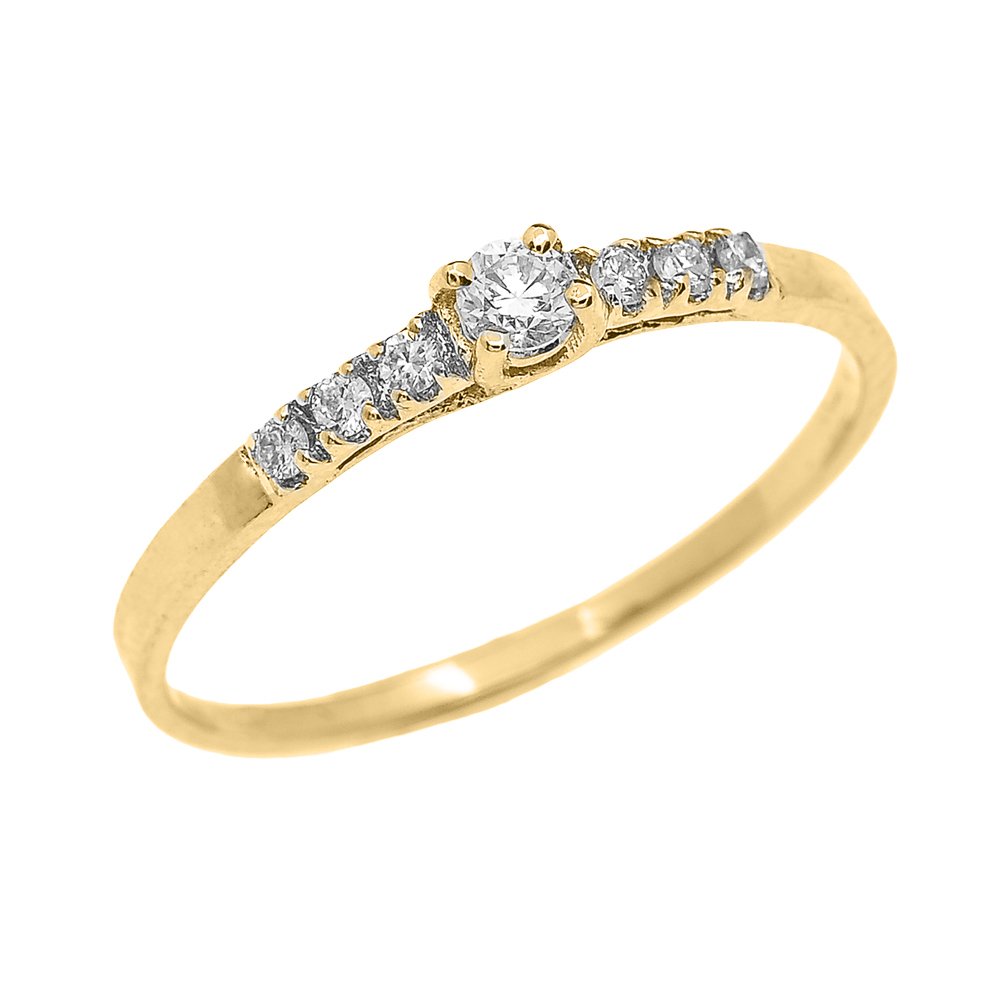 10K Yellow Gold Solitaire Diamond Ring for Women - Dainty Engagement, Proposal & Promise Ring - Perfect for Anniversaries, Valentine's Day & Special Occasions