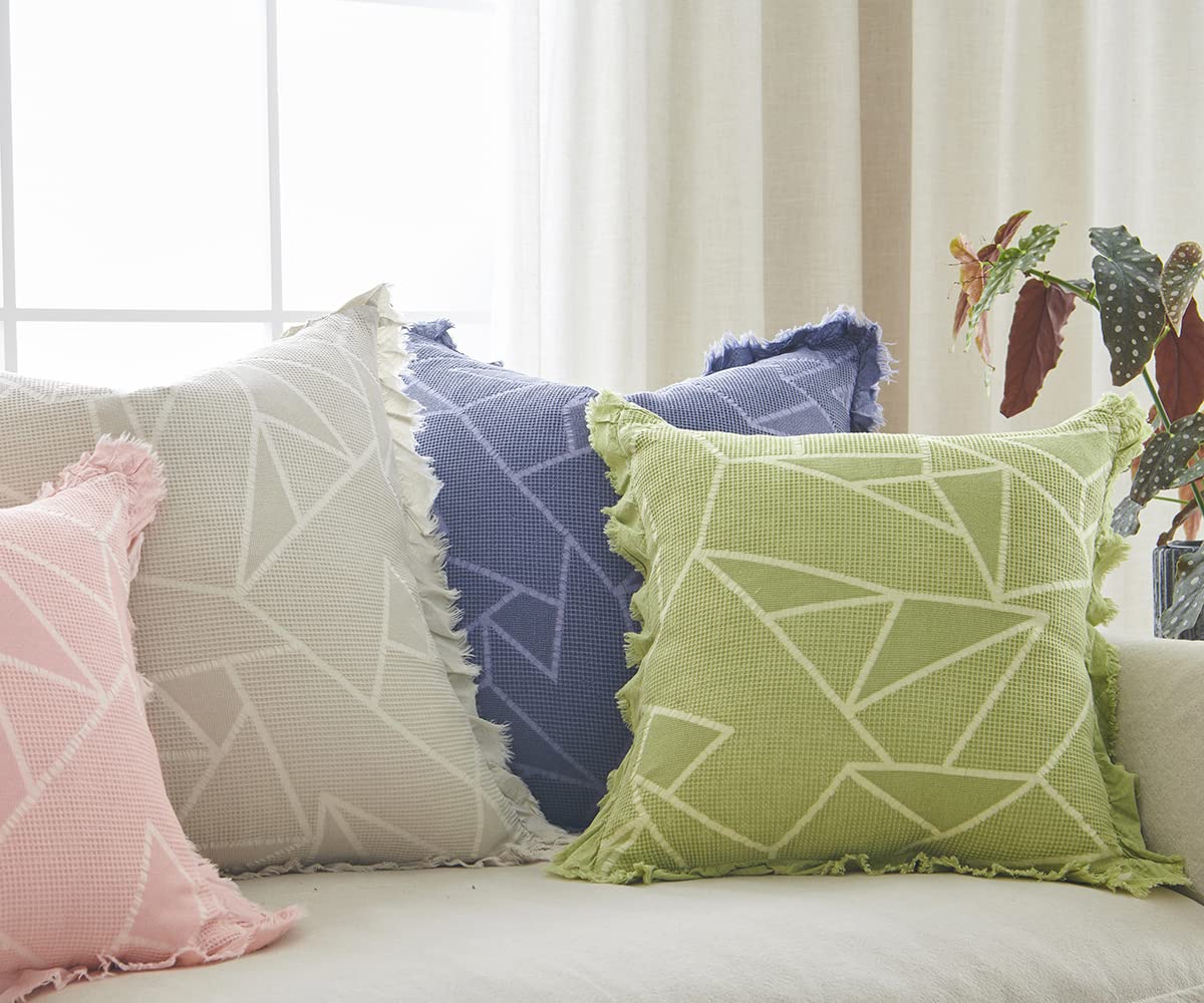 2 Pack 24x24 Inch Waffle Weave Throw Pillow Covers - Stone Washed Geometric Triangle Pattern Decorative Cushion Covers for Sofa, Couch, Bed & Car - Soft Euro Shams for Home Decor & Cozy Living Room Accents