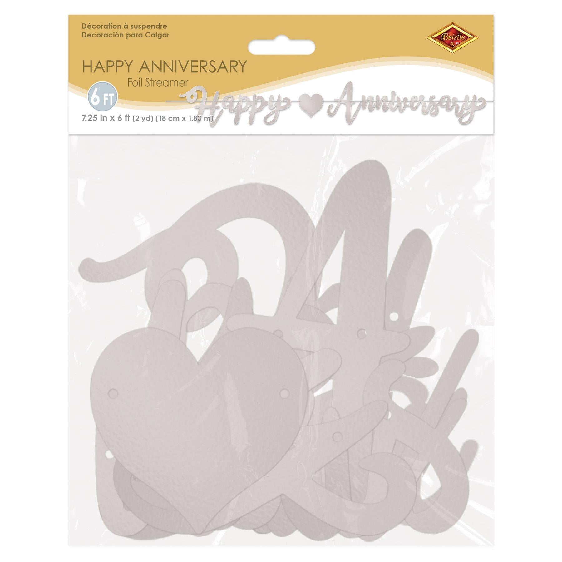 12 Pack Beistle Silver Foil Happy Anniversary Streamers - Perfect for Wedding, Party & Anniversary Decorations