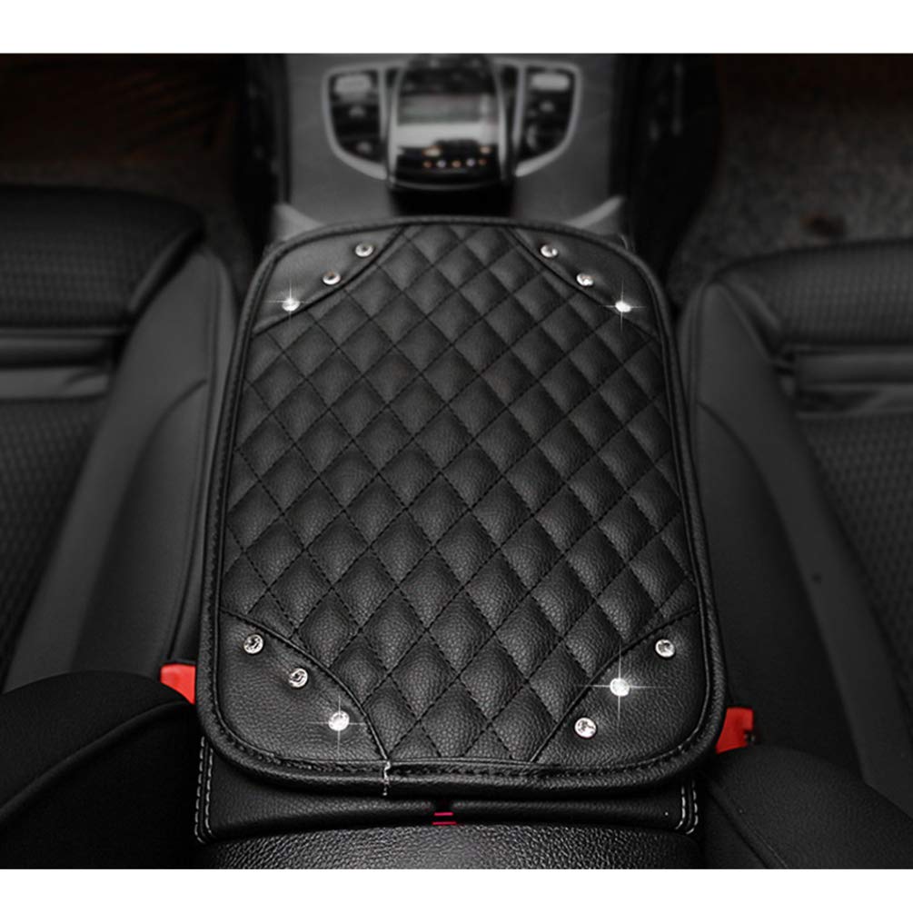 Garneck Car Armrest Cushion with Rhinestone Design - Black Center Console Pillow Cover, Armrest Box Riser Mat for Enhanced Comfort in Cars, SUVs, and Trucks - Perfect for Long Drives and Daily Commutes