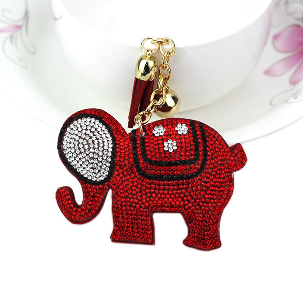 Sparkling Rhinestone Elephant Keychain with Crystal Tassel - Elegant Key Ring Charm for Purse, Handbag, or Backpack - Perfect Gift for Women (Red) - Great for Everyday Use, Travel, and Party Accessories