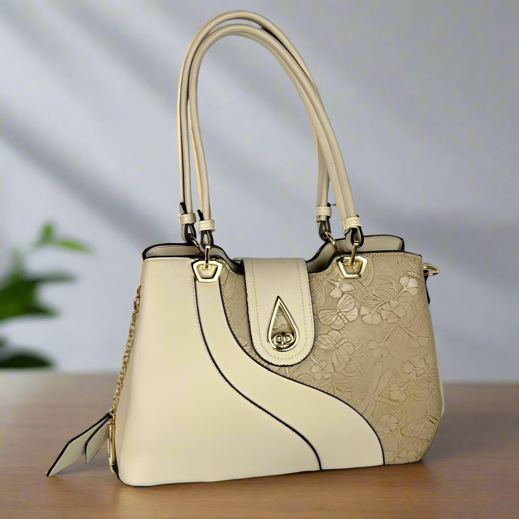 Elegant Italian Two-Handle Bag with Dragonfly & Floral Embroidery - Perfect for Women's Daily Use, Work, and Special Occasions
