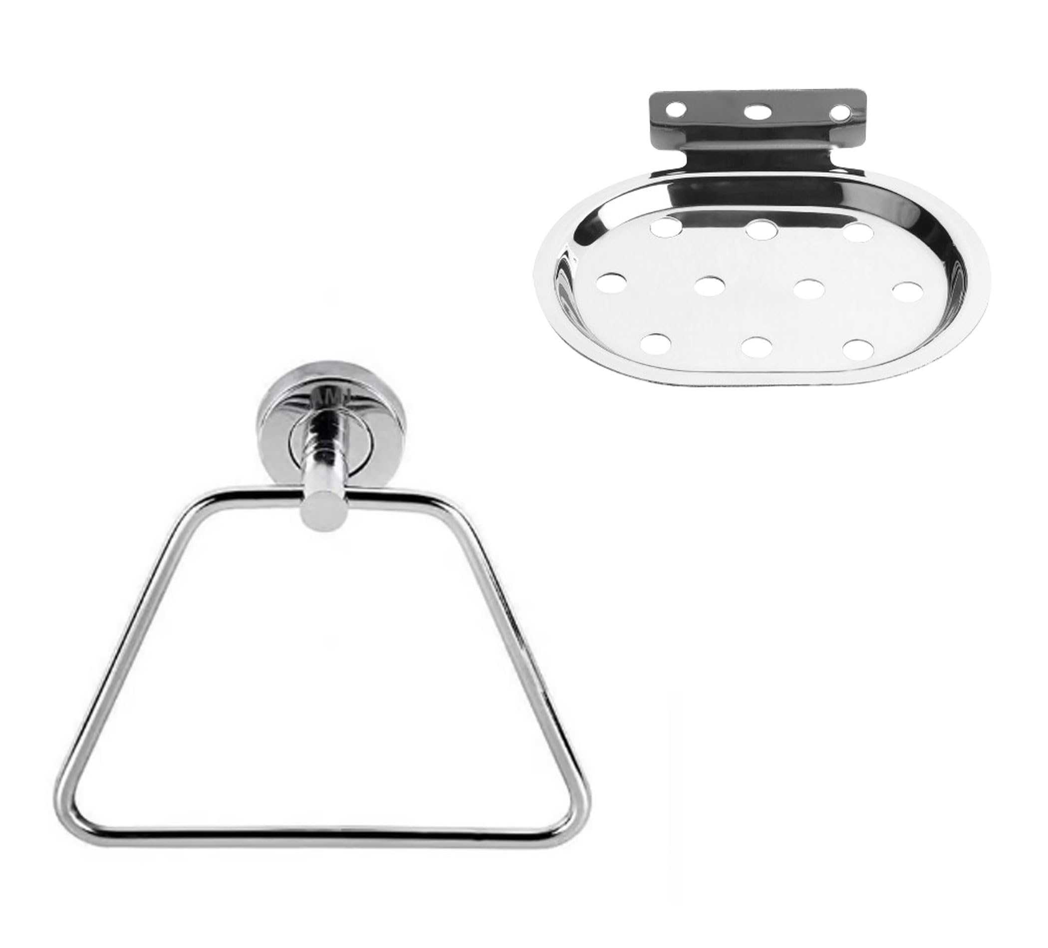 BHANMATI Stainless Steel Towel Ring & Soap Holder Set - Chrome Finish for Kitchen & Bathroom Accessories - Includes Mounting Screws (2-Pack) - Perfect for Modern Home, Restaurant, and Hotel Decor