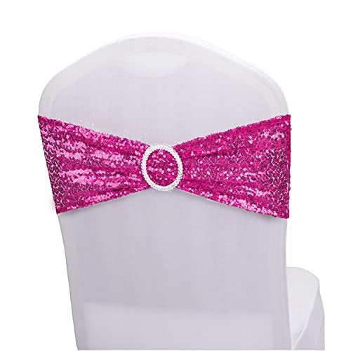 100pcs Sequin Spandex Chair Sashes with Buckle - Stretchable Decorative Bands for Wedding, Banquet, Birthday, Graduation, Party, Anniversary & Prom Decorations (Magenta) - Perfect for Table Setting, Venue Decor, and Event Styling