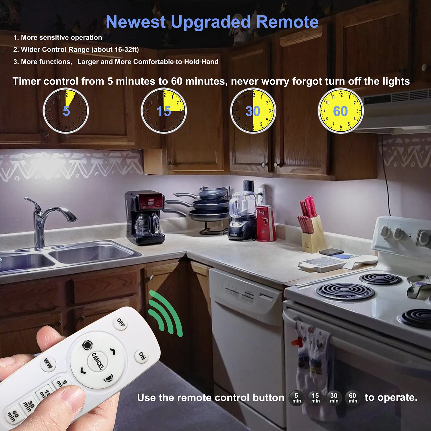 6 Pack Wireless Remote Control Under Cabinet Lights - 20-LED Dimmable Rechargeable Closet & Counter Lights, Stick-On Touch Night Light Strip Bar for Kitchen, Stairway, Bedroom (3 Color Options) - Perfect for Nighttime Safety & Ambient Lighting