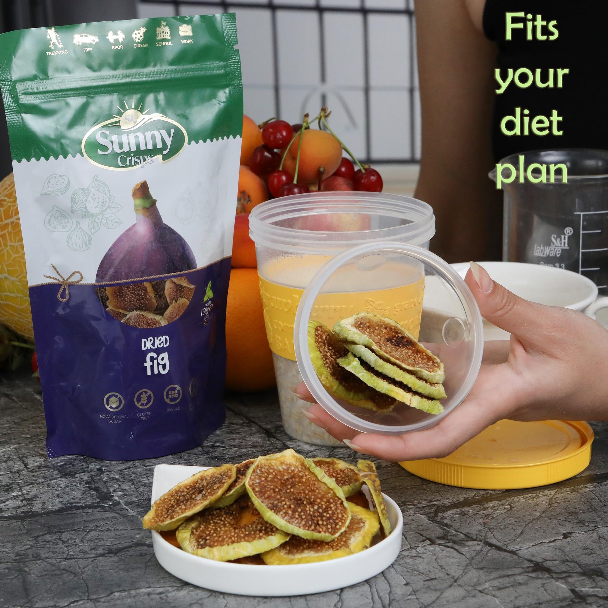 **SUNNY CRISPS Dried Figs No Sugar Added 2.64 Oz - Organic Smyrna Dry Figs, Sun-Dried, Unsweetened, Unsulfured, Chewable Sliced Dried Fruit - Healthy Snack for Toddlers, Baking & Trail Mixes**