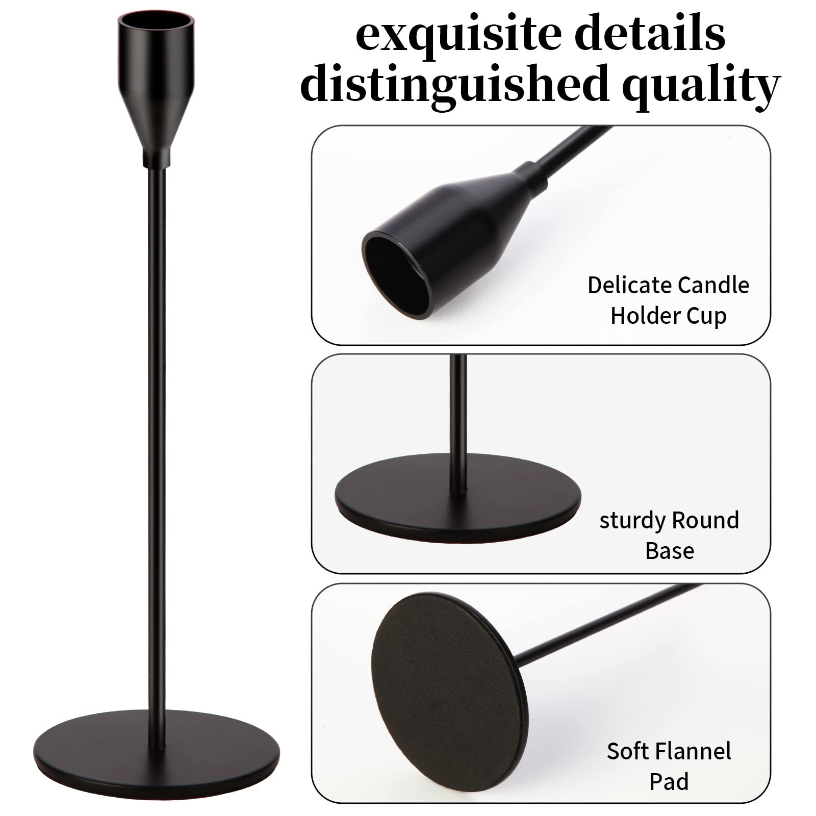 Elegant Matte Black Metal Candle Holders Set of 6 - 3/4 Inch Candle Stand for Wedding Centerpieces, Dining Table Decor, Party Lighting - Fits Standard & LED Candles for Romantic Ambiance & Home Decor