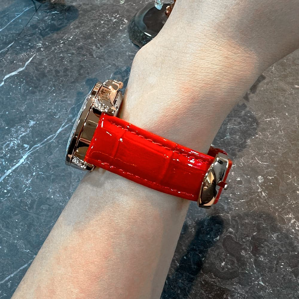 Aries Gold Red Genuine Leather Strap Women's Watch L 5045 RGW R - Elegant Timepiece for Business, Party & Everyday Wear