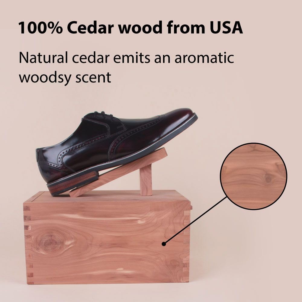 Premium Cedar Wood Shoe Storage Box & Valet Organizer - Natural USA Grown Cedar for Odor Control & Shoe Care | Perfect for Closet Organization, Entryway Storage & Luxury Shoe Display
