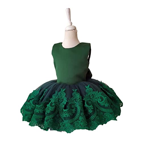 Emerald Green Tulle Baby Girl 1st Birthday Dress – Elegant Sleeveless Floral Tutu Gown for Special Occasions, Pageants, Weddings & Holiday Parties | Fall Toddler Outfit for Girls Birthday Celebrations & Photo Shoots