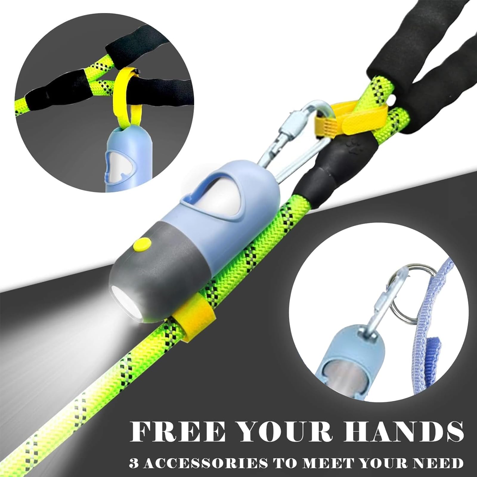 LED Dog Poop Bag Holder with Flashlight | Leash-Mounted Pet Waste Bag Dispenser | Waterproof Doggie Potty Bags Container with 30 Leak-Proof Bags & Accessories (2 Pack, Sky Blue) - Perfect for Night Walks, Hiking & Outdoor Adventures with Your Pet