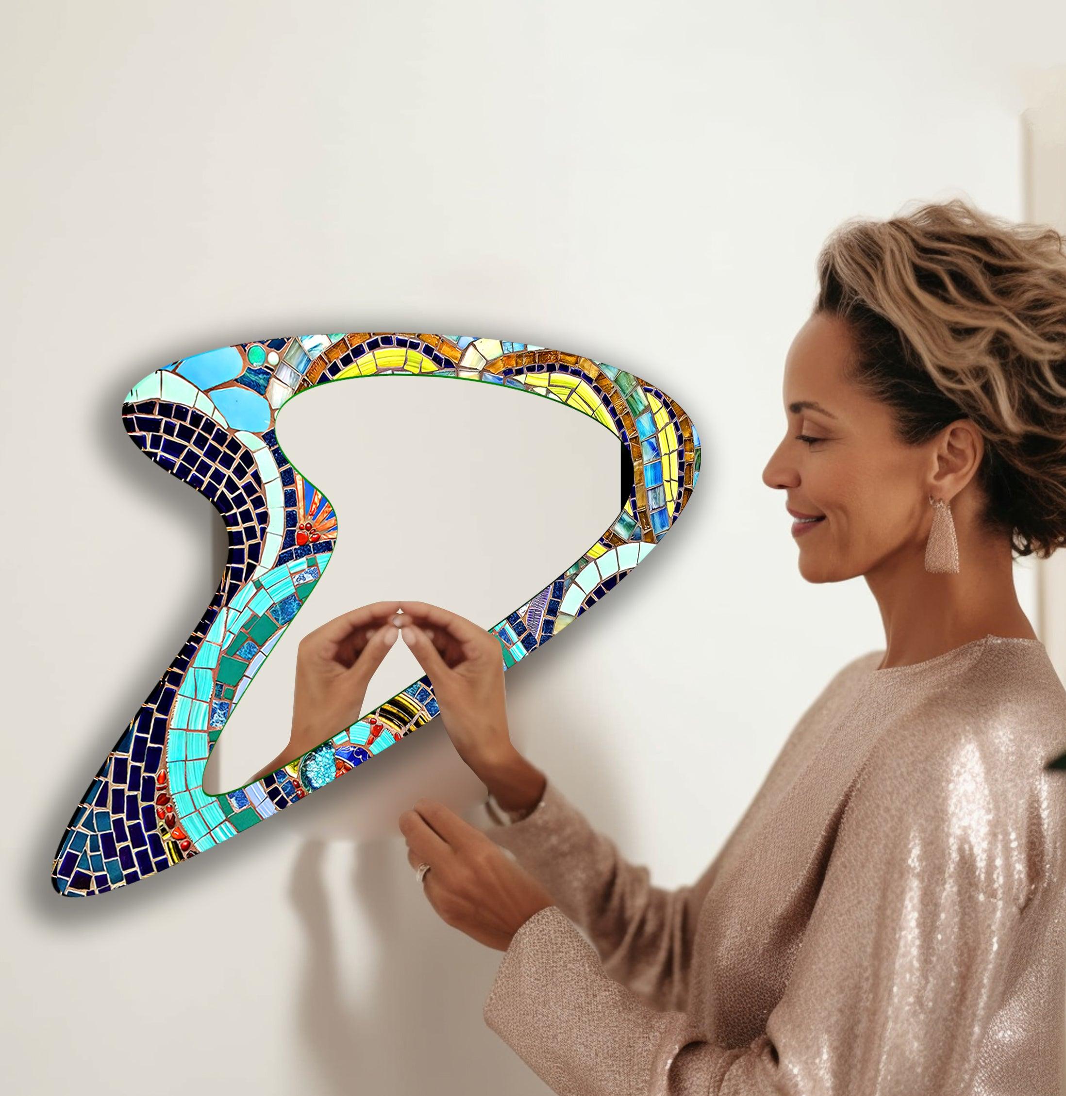 Vibrant Mosaic Decorative Glass Wall Mirror - Handcrafted Home Decor for Bathroom, Bedroom & Entryway - Adds Bohemian Style to Any Space