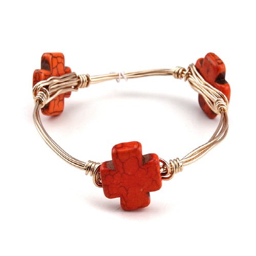 Cross Wire Bangle Bracelet - Orange Stainless Steel Fashion Jewelry for Women | Perfect for Casual Wear, Parties & Gifts