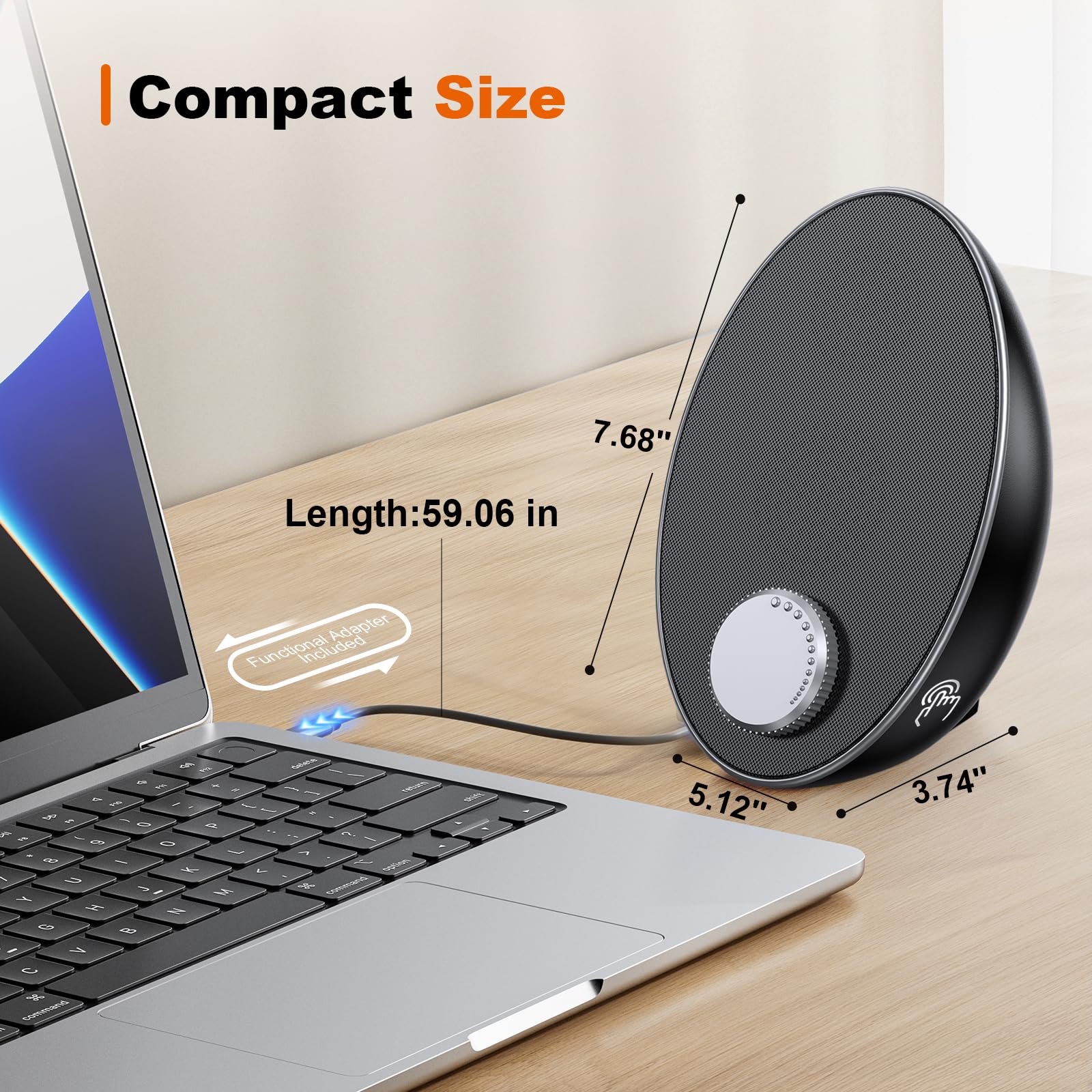 Portable Bluetooth Computer Speakers for Desktop PC & Laptop - USB Plug-N-Play External Speakers with Easy-Access Volume Knob & Clear Sound for Windows/macOS/ChromeOS/Linux - Ideal for Home Office, Gaming & Multimedia