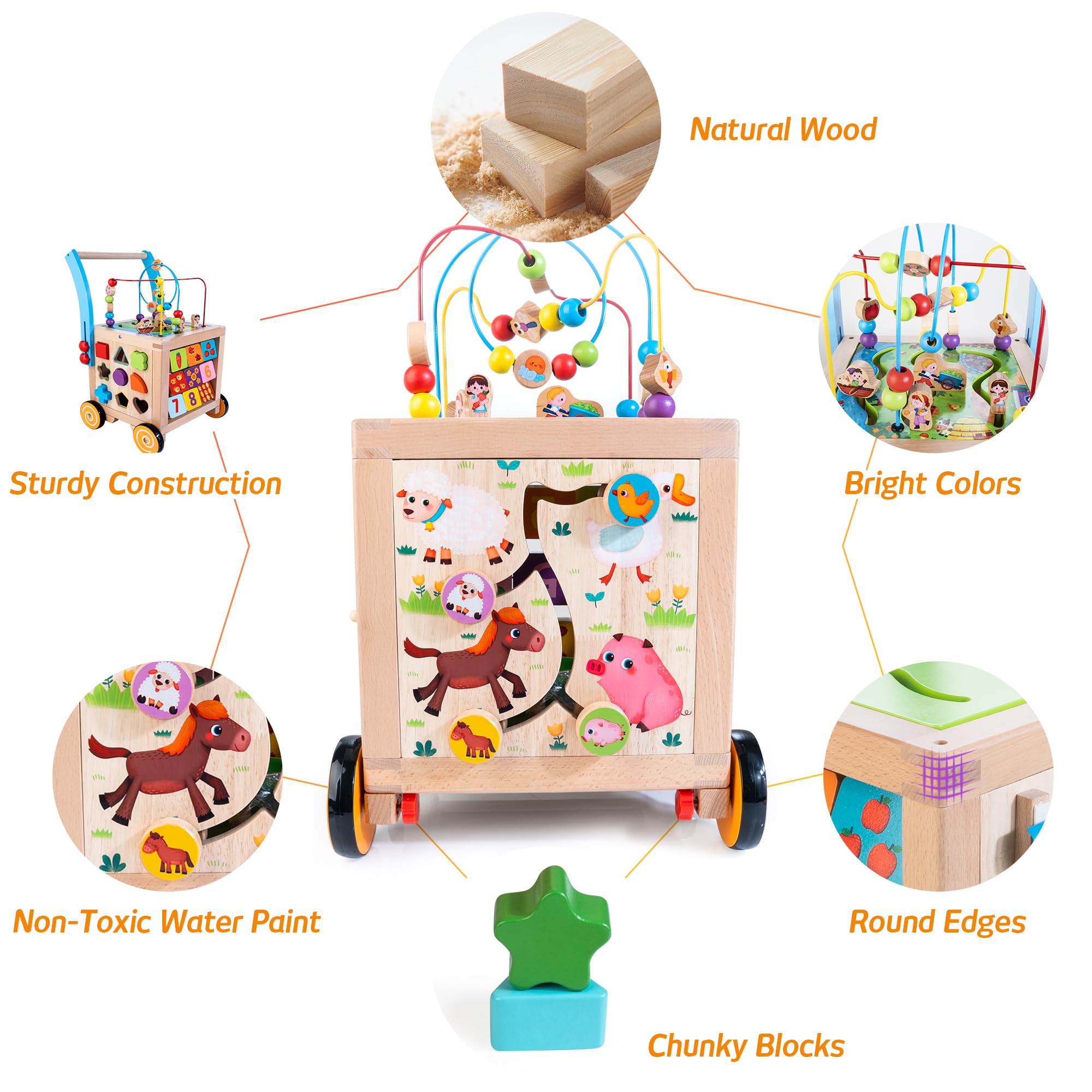 **9-in-1 Wooden Baby Walker & Activity Cube – Adjustable Sit-to-Stand Learning Toy for Toddlers, Push & Pull Early Educational Toy for Boys & Girls – Perfect for Playtime, Learning & Motor Skill Development**