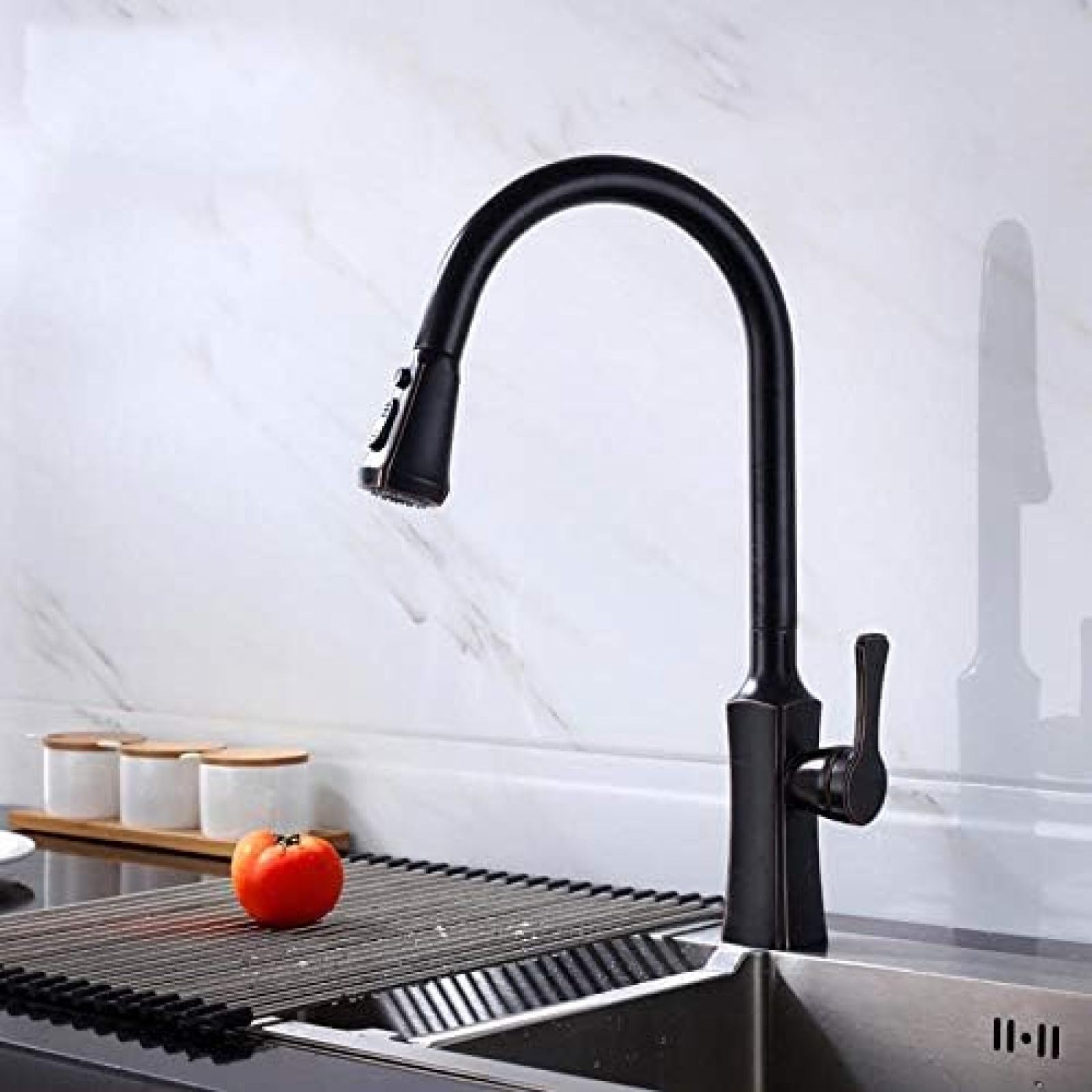 CRJUS Black Bronze Pull Down Kitchen Faucet - 2 Function Spray Head, Deck Mounted Spring Mixer Tap for Sink | Perfect for Modern Kitchens, Restaurants & Commercial Use