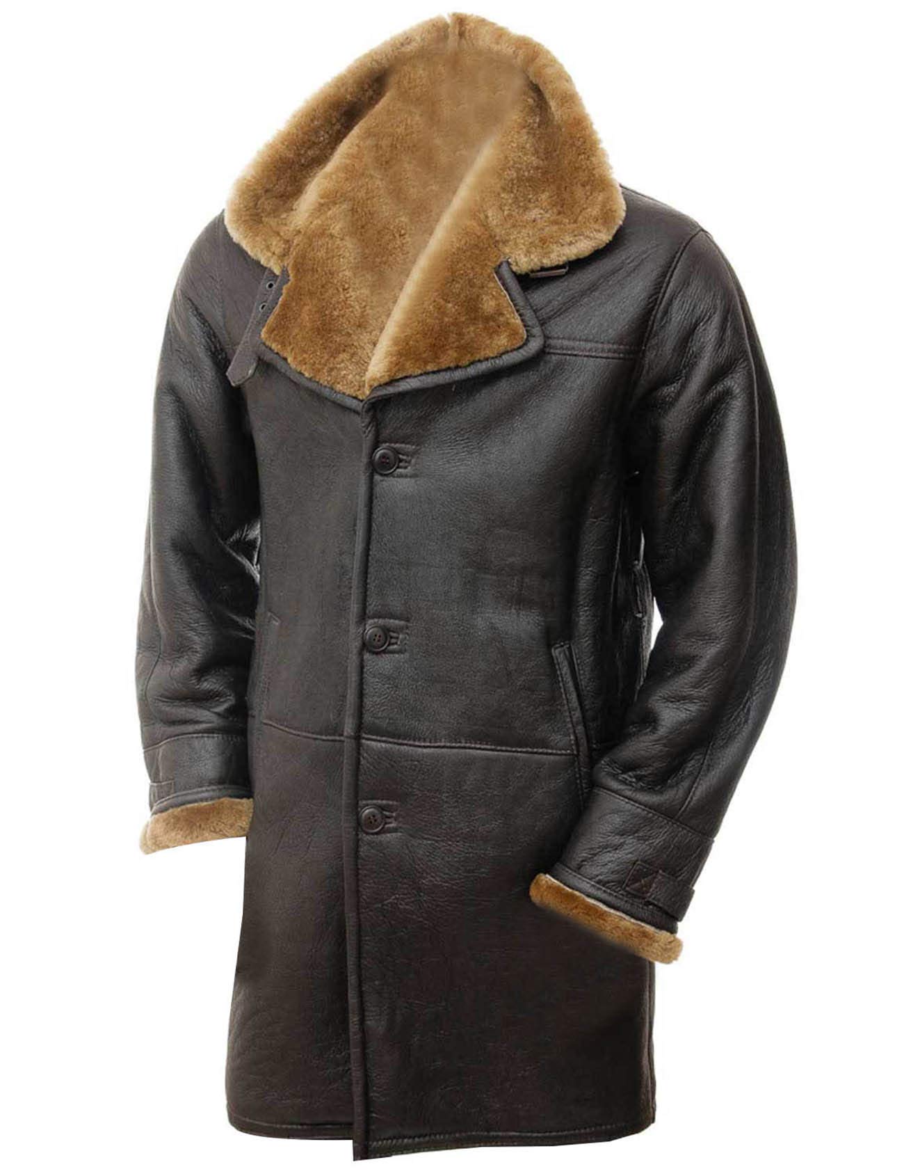 Men's Brown Duffle Bomber Jacket with Fur Shearling Lining - Warm Winter Trench Coat for Outdoor Activities | Casual & Formal Wear