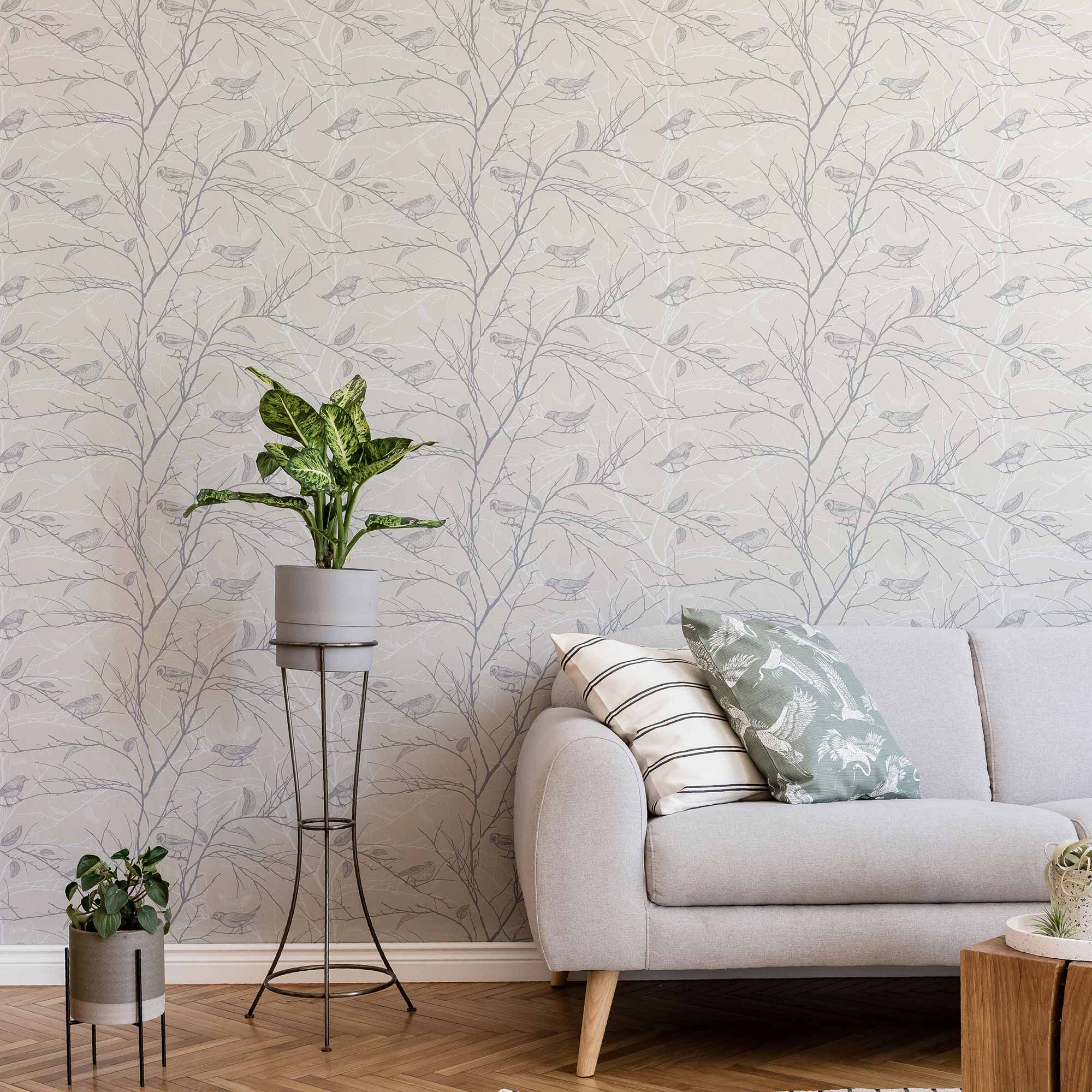Beige Birds Peel and Stick Removable Wallpaper 7290 - Self-Adhesive Decorative Wall Covering for Bedroom, Nursery, Living Room Home Decor