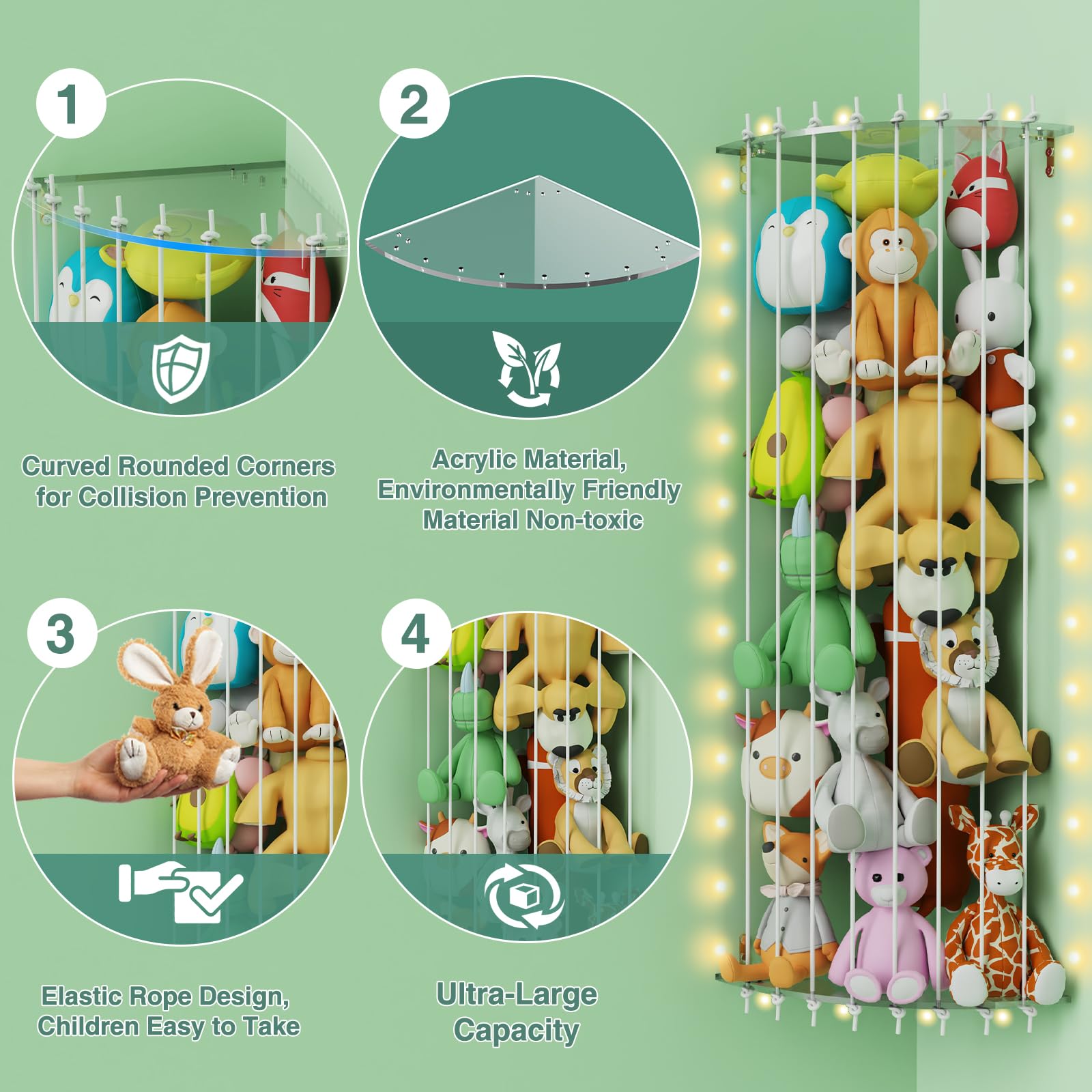 Soft Toy Storage Hammock - Large Capacity Stuffed Animal Organizer for Kids Room & Nursery - Adjustable Height Plush Toy Holder - Perfect for Bedroom, Playroom & Daycare Organization