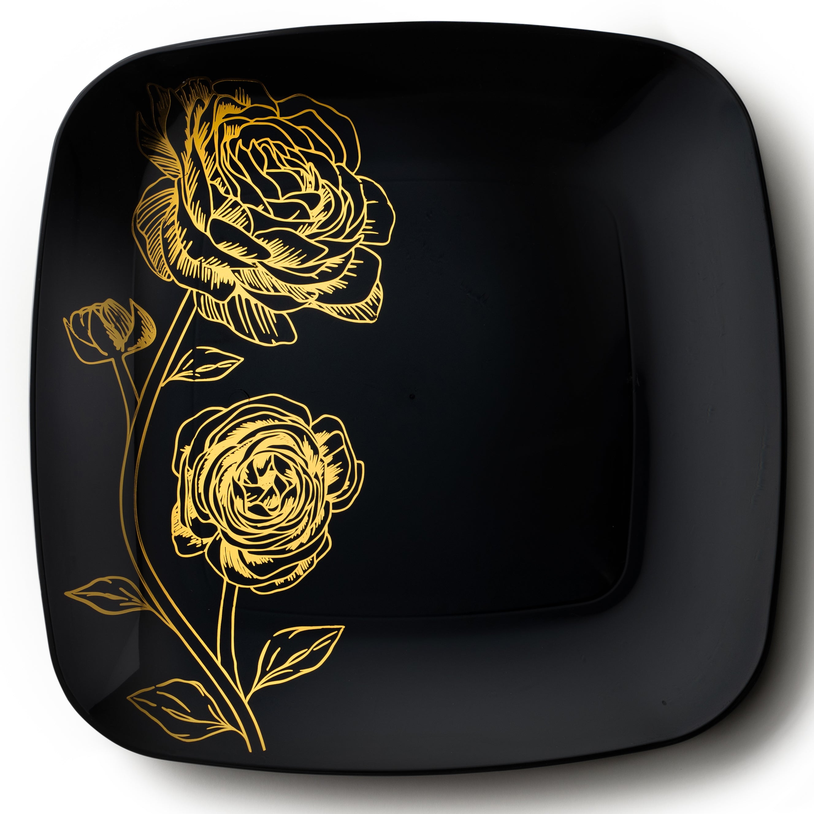 32-Piece Black & Gold Square Plastic Dinnerware Set - 16 Place Settings - Shatterproof Party Plates & Cups - Perfect for Weddings, BBQs, and Outdoor Events