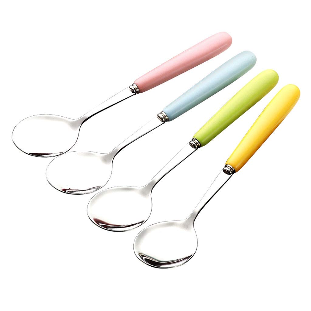 Premium Stainless Steel & Ceramic Handle Table Spoons - Set of 4 - Food Grade Coffee, Ice Cream, Tea, Soup Spoons - Perfect for Kitchen, Dining, Restaurants & Gifts