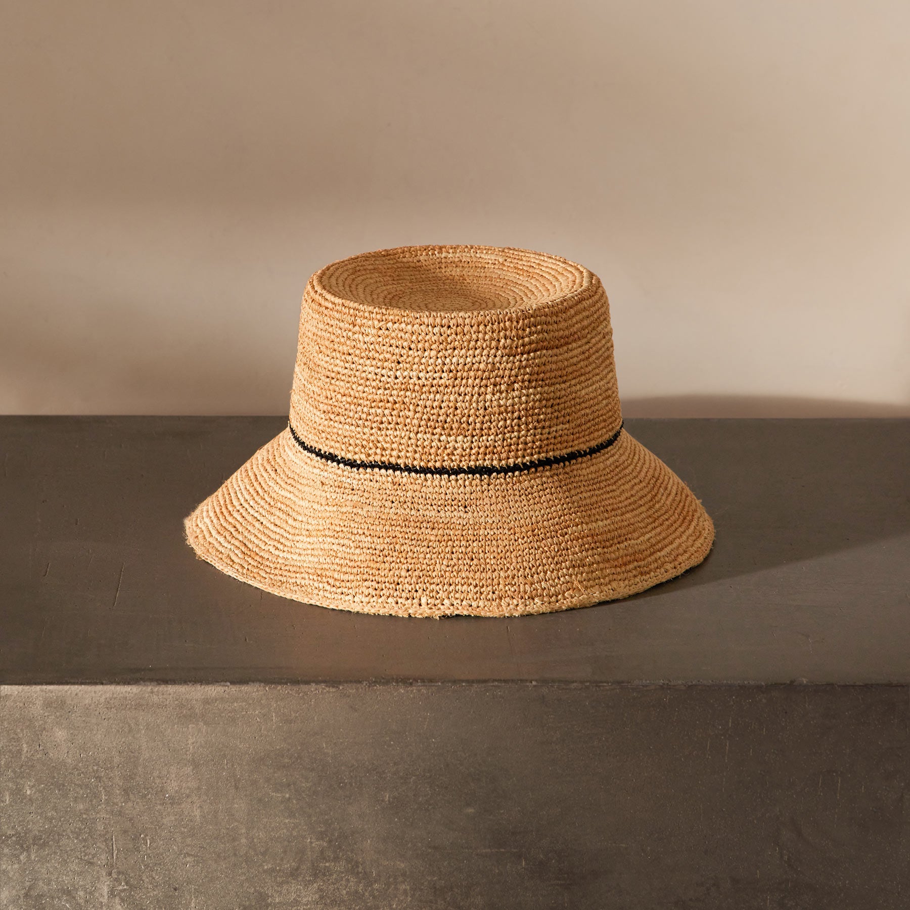 Crochet Bucket Hat with Black Stripe - Natural & Black Striped Cotton Sun Hat for Women - Perfect for Beach, Summer Outfits and Outdoor Activities