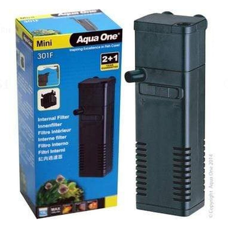 Aqua One Mini Internal Filter 301F 250L/h - Compact Submersible Water Filter for Small Fish Tanks & Aquariums - Ideal for Betta Tanks, Nano Aquascapes & Home Aquariums