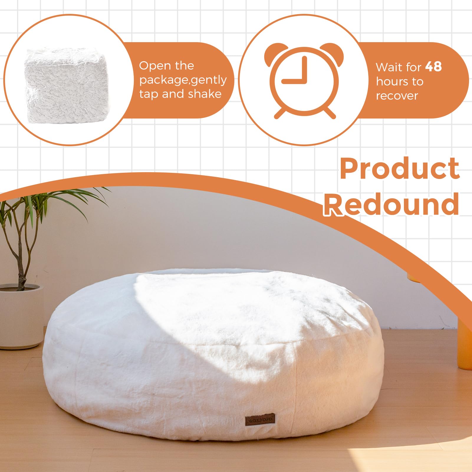 MAXYOYO 3-in-1 Kids Bean Bag Chair Bed - Convertible Faux Fur Round Floor Sofa for Children | Gaming Chair, Reading Nook & Nap Space | Soft Beige Comfort for Playroom, Bedroom & Dorm (Machine Washable)