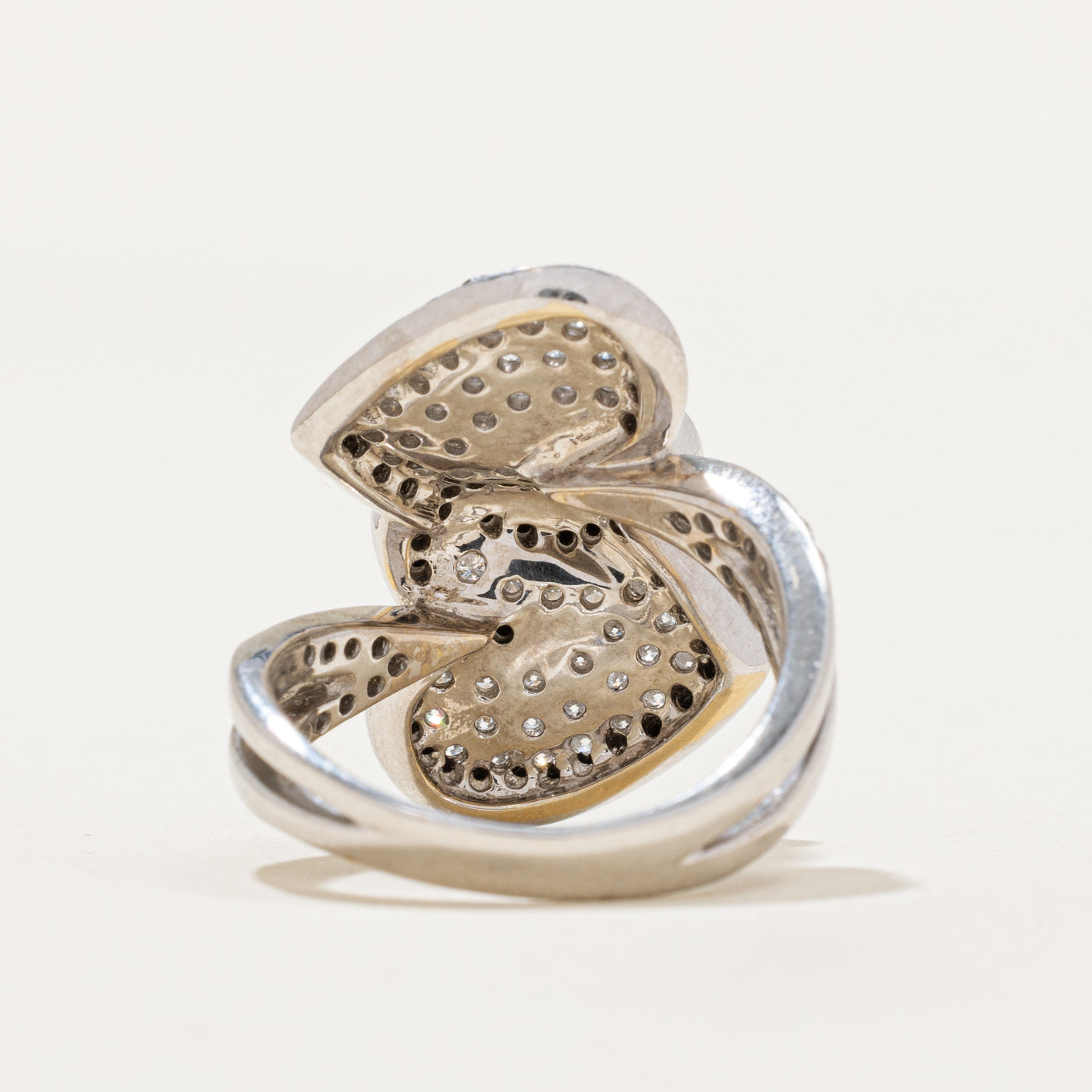 Elegant White & Black Diamond Heart Bypass Ring - 0.55ctw & 0.53ctw - Size 6.5 - Perfect for Anniversary, Valentine's Day & Romantic Gifts
