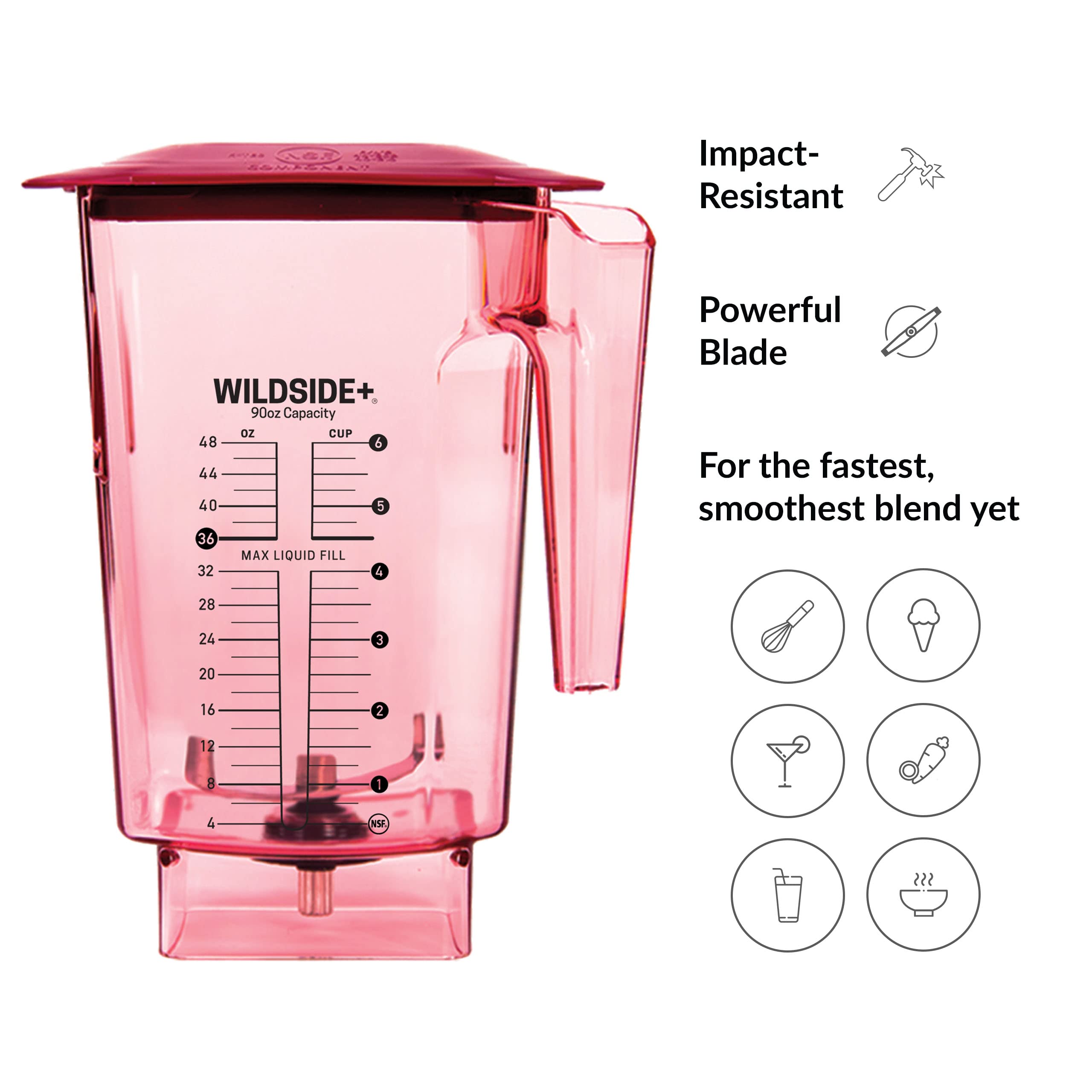 Blendtec 90 oz WildSide Commercial Blender Jar - 5-Sided Replacement Pitcher for Blendtec Blenders - 36 oz Blending Capacity - Red - Perfect for Smoothies, Soups & Nut Butters in Restaurants & Homes