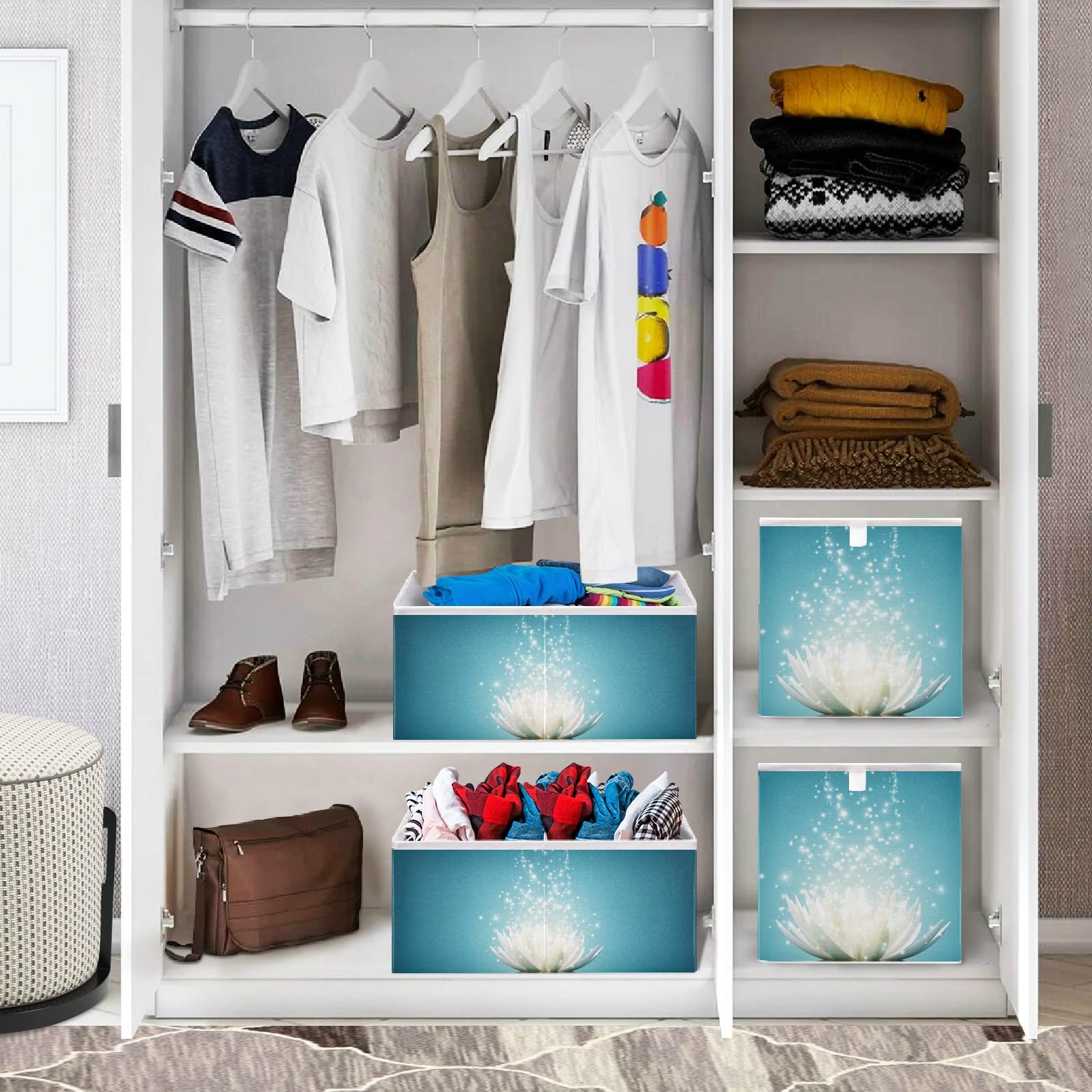 Magic Lotus Collapsible Storage Basket - Rectangular Cloth Bin Organizer for Home, Kitchen, Office | Space-Saving Hamper for Shelves, Laundry & Toy Storage
