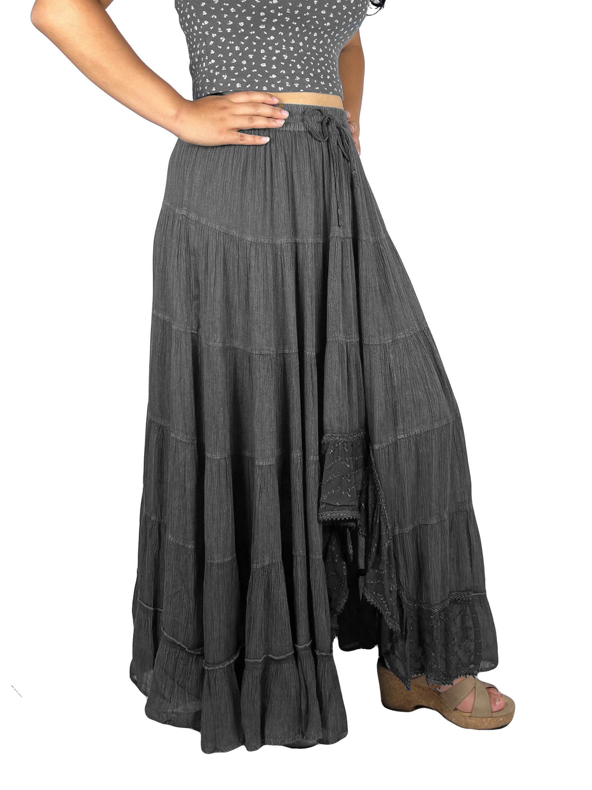 Agan Traders Women's 2025 Spring Floral Peasant Tiered Maxi Skirt - A-Line Flared High-Low Design with Elastic Waistband | Perfect for Beach, Vacation, Boho Outfits & Summer Dresses