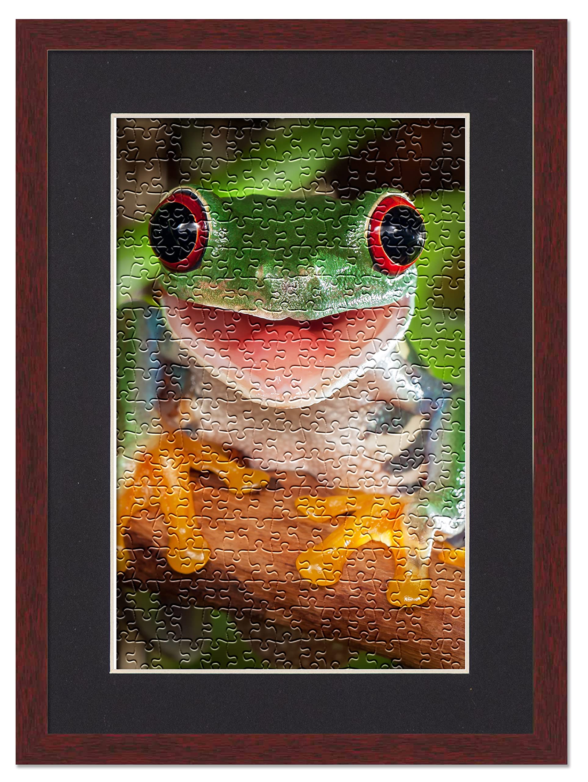 18x23.5 Jigsaw Puzzle Frame Kit with Puzzle Glue Sheets, Brown Wood Frame & Black Mat - Complete DIY Puzzle Display Solution for Wall Decor, Gifts & Home Office - Includes UV Acrylic, Backing & Hanging Hardware