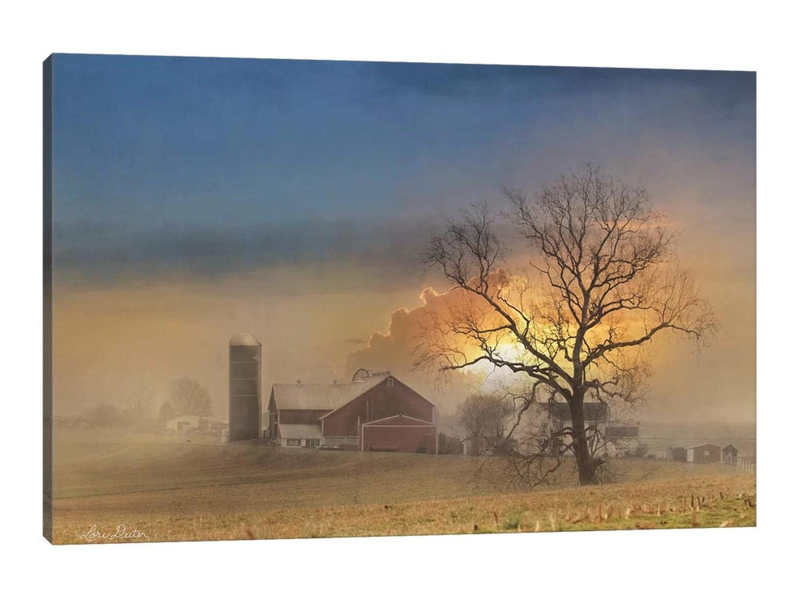 TIMUBA Rustic Farm Canvas Wall Art - Vintage Country Decor, Farm Sunset Painting for Living Room & Bedroom - 32x48 Inches Farmhouse Wall Decor - Perfect for Home, Office & Cabin Aesthetic