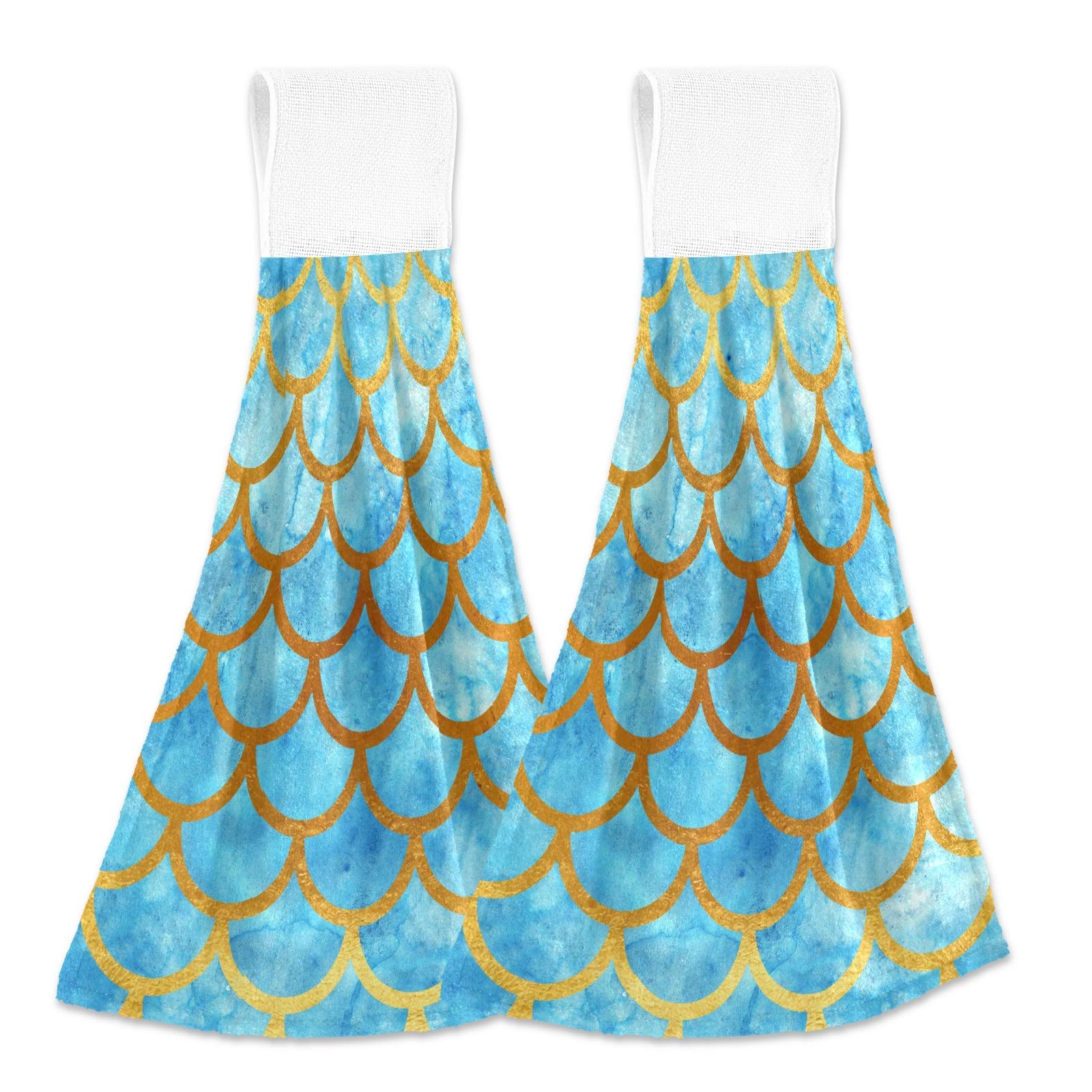 Premium Fast-Drying Absorbent Kitchen Hand Towels - 2-Pack Blue Fish Scale Design, Soft & Durable for Home Kitchen, Bathroom - Perfect for Cooking, Cleaning & Decorative Hanging Use