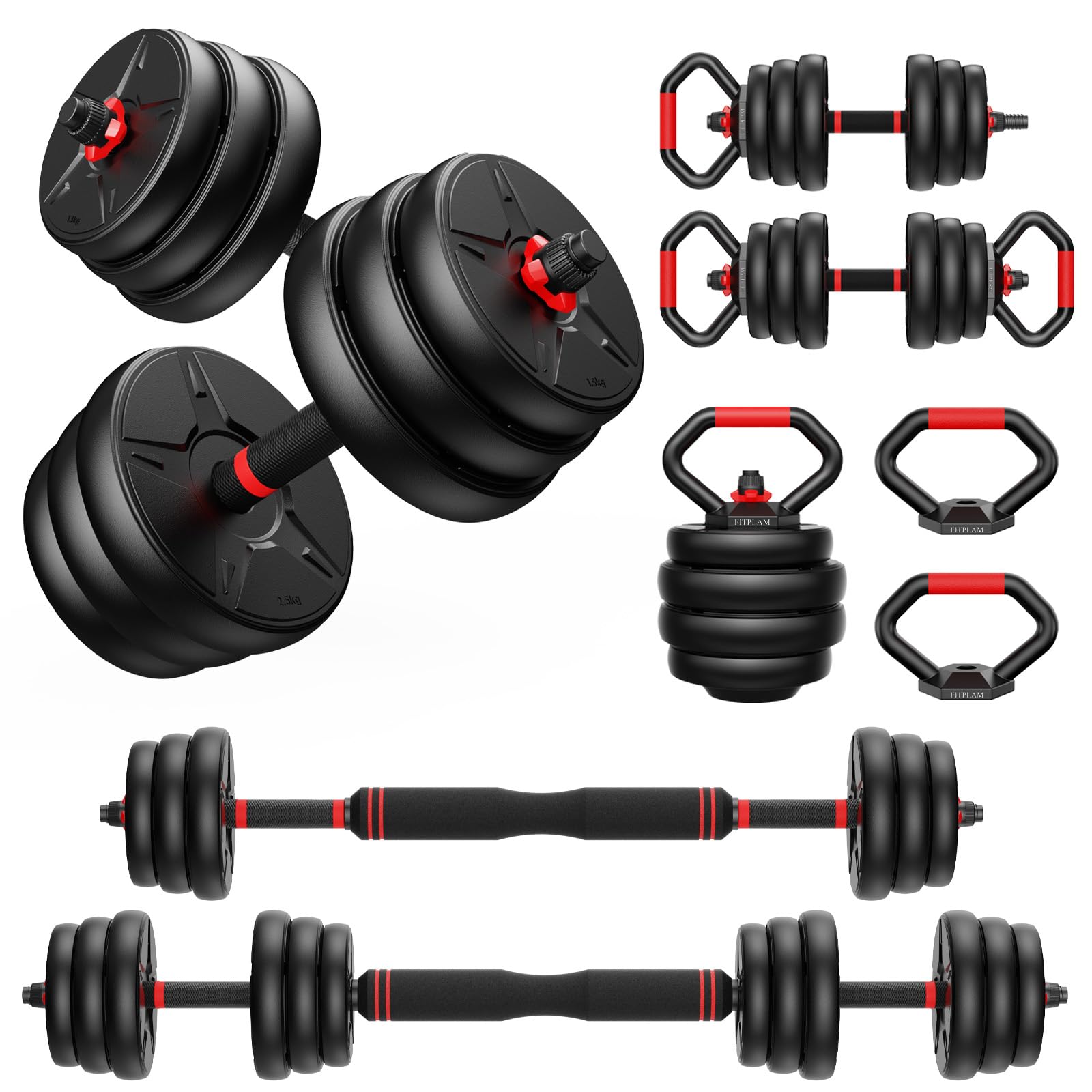 55/70lbs Adjustable Dumbbell Set with Upgraded Nut - 4-in-1 Home Gym Equipment for Strength Training (Dumbbells, Kettlebells, Barbell & Push-Up Stand) - Perfect for Men & Women's Full Body Workout at Home, Office or Small Spaces
