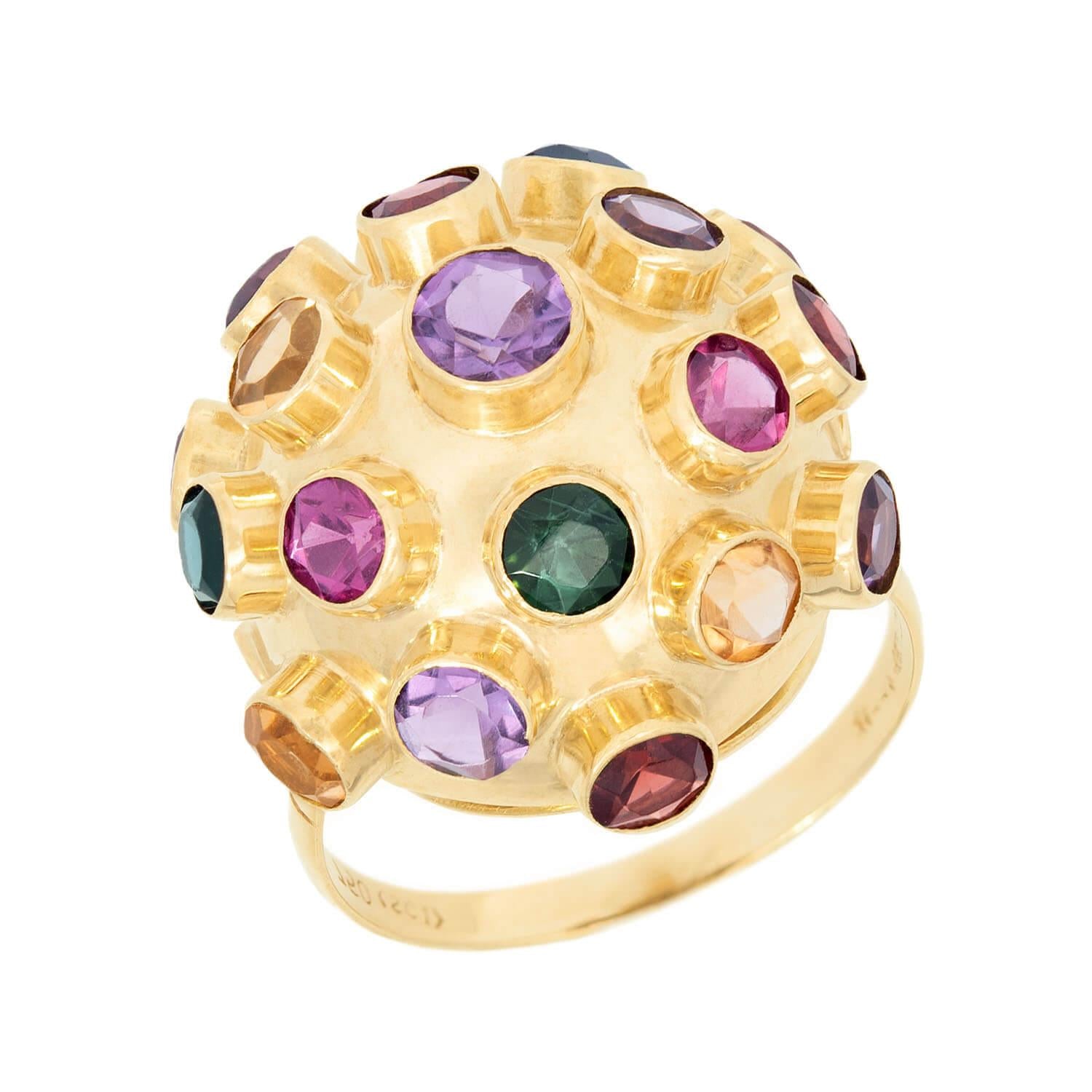 Vintage 18k Gold Multi Stone Sputnik Ring - Unique Bohemian Jewelry for Women, Perfect for Parties, Weddings & Special Occasions