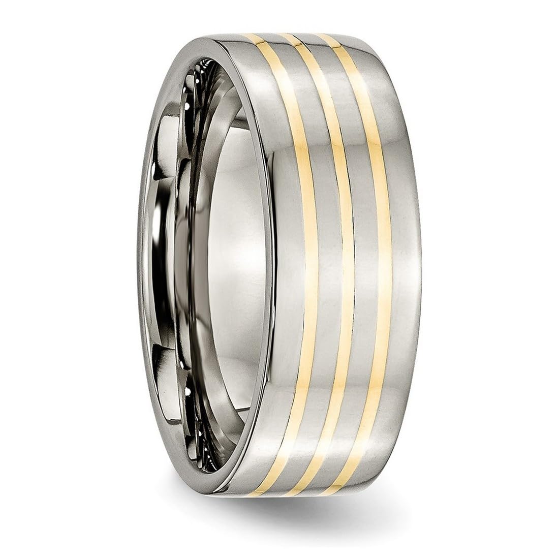 Titanium Flat Band Ring with 14k Gold Inlay - 8mm Polished Unisex Wedding Band for Men & Women | Perfect for Anniversaries, Engagements, and Everyday Wear