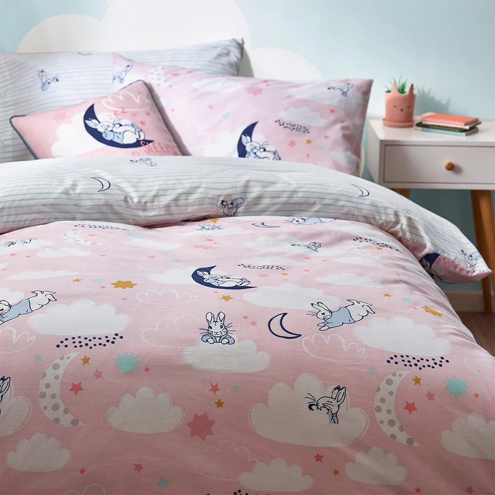Peter Rabbit Sleepy Head Duvet Cover Set - Soft Pink Floral Bedding for Kids & Nursery | Perfect for Baby Shower Gifts & Children's Bedroom Decor