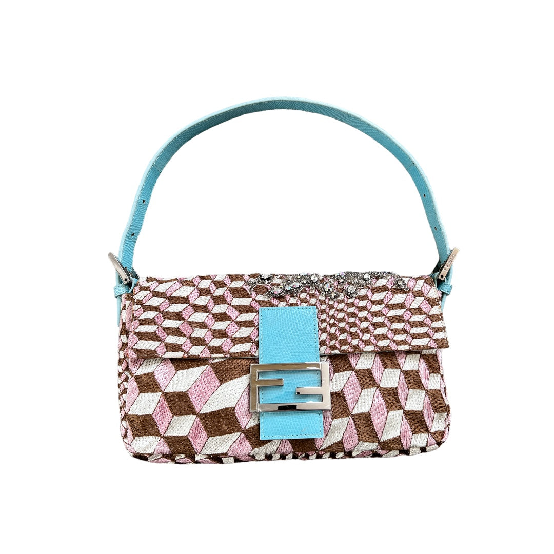 Fendi 3D Embroidered Rhinestone Baguette Bag - Luxury Designer Crossbody Purse for Women, Perfect for Parties, Weddings & Evening Events
