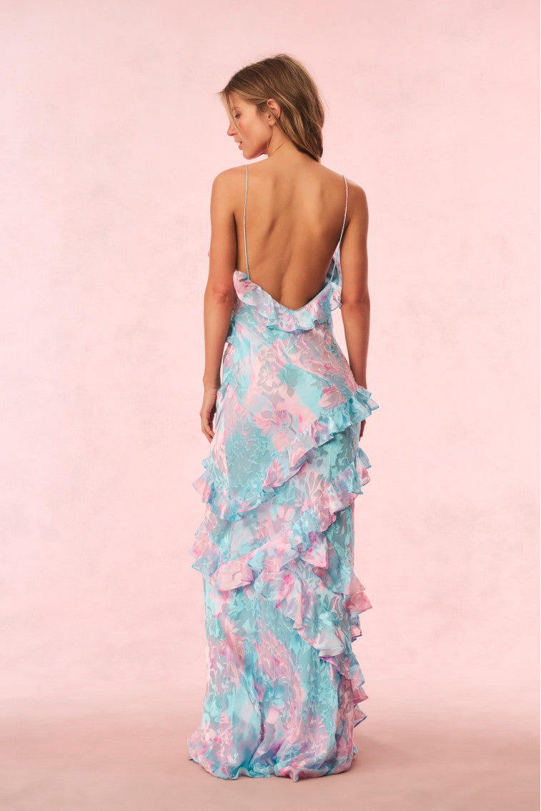 Rialto Pastel Ruffle Maxi Dress for Women - Flowy Summer Beach Dress with Feminine Ruffles | Perfect for Vacations, Weddings & Date Nights