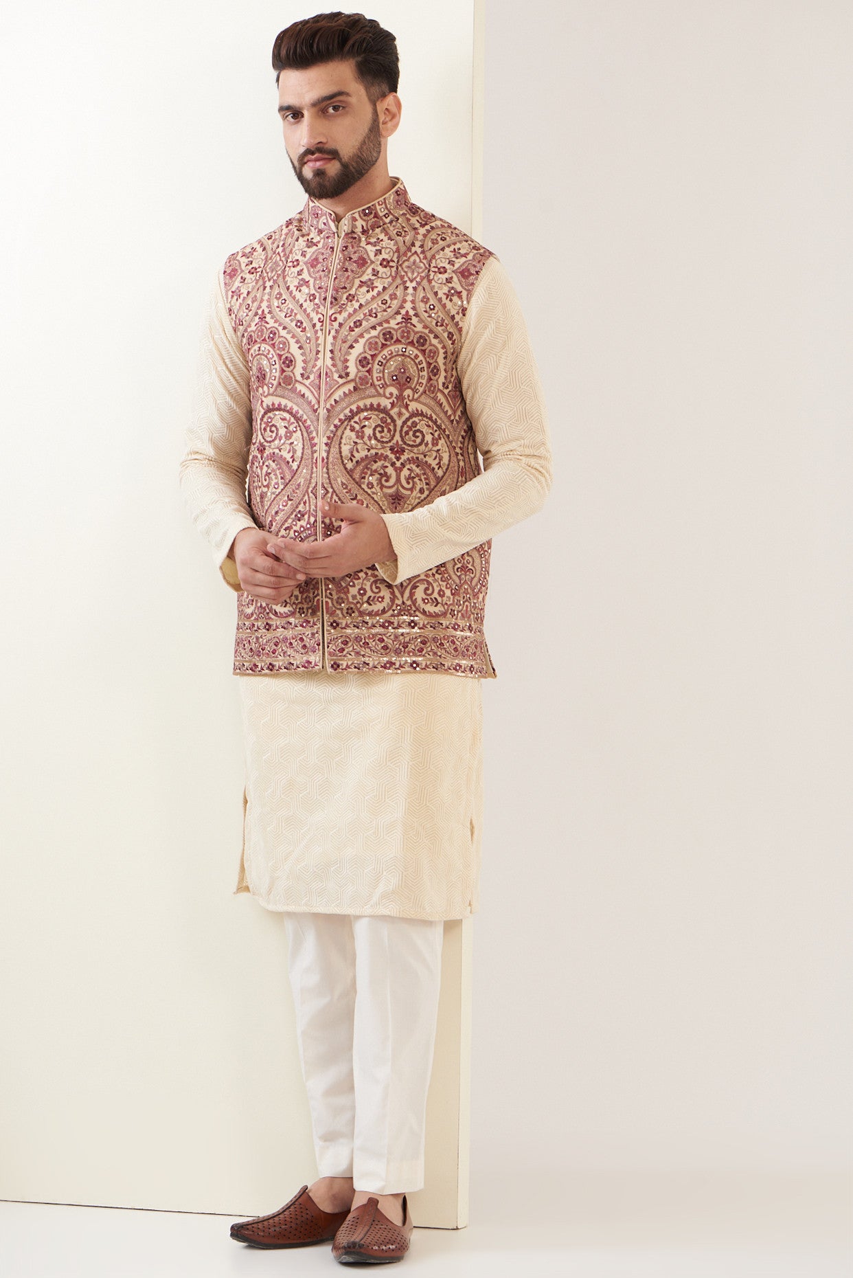 Exquisite Kashmiri Embroidered Nehru Jacket for Men - Traditional Indian Formal Wear for Weddings & Festivals