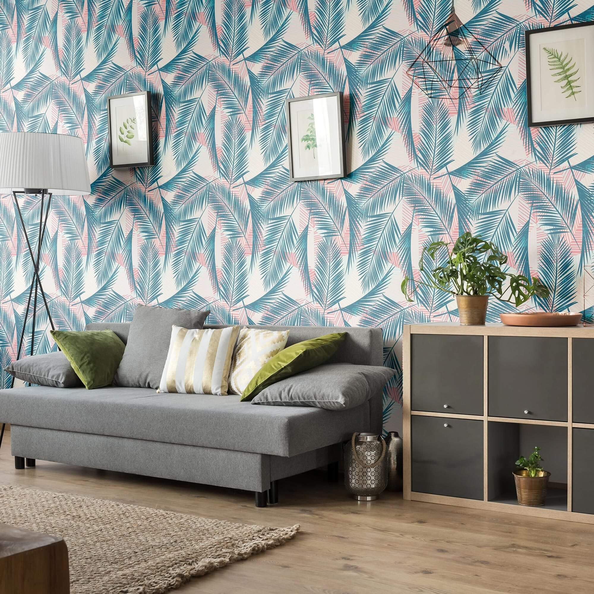 Blue and Red Tropical Floral Peel and Stick Removable Wallpaper - Self-Adhesive Decorative Wall Covering for Bedroom, Living Room, Nursery - Easy to Apply & Remove - 1328