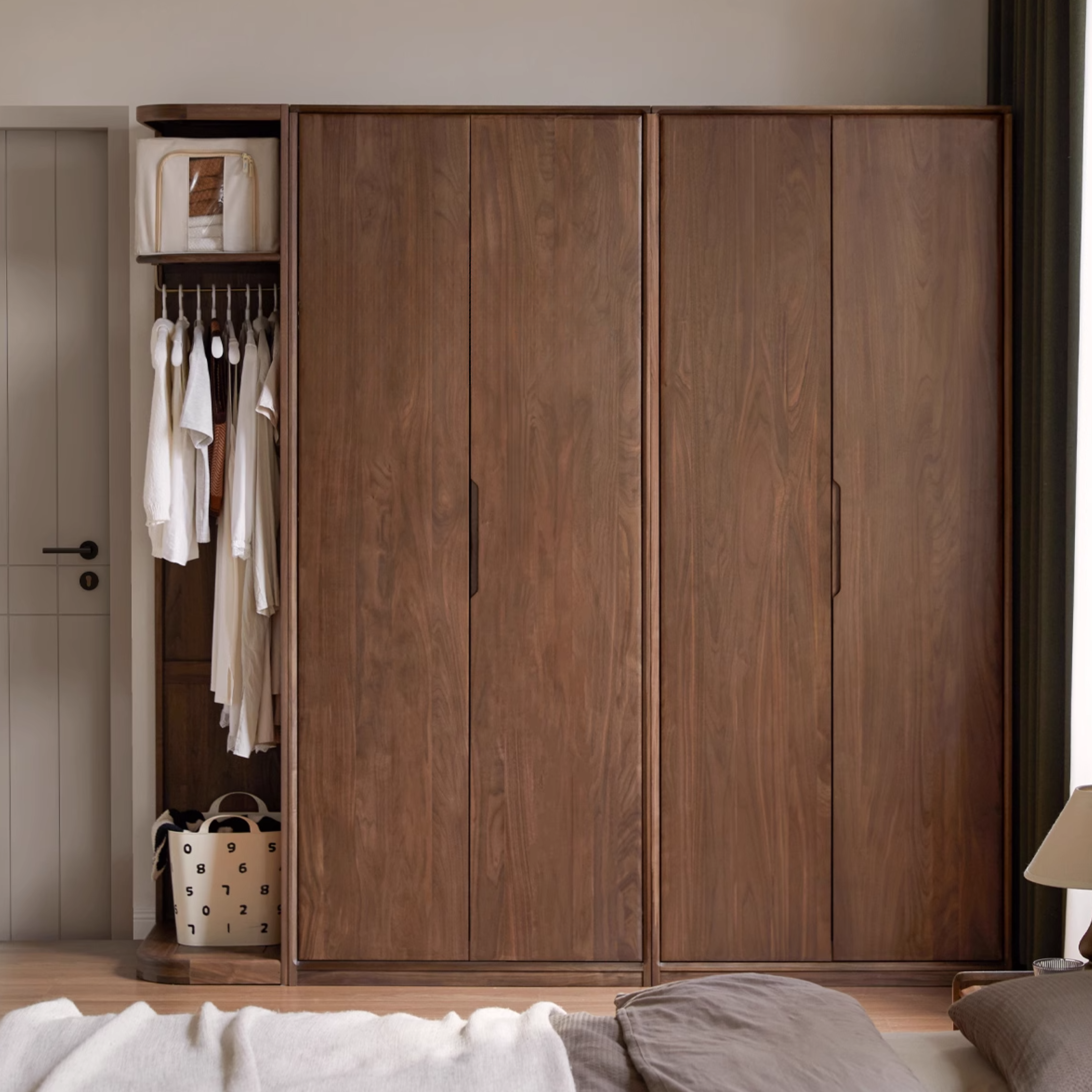 Premium Black Walnut Solid Wood Storage Rack - Space-Saving Floor Corner Hanger for Entryway, Bedroom & Bathroom Organization