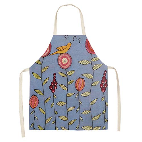 Leaf Flower Print Flax Kitchen Apron - Adjustable Chef Apron for Cooking, Baking, Gardening & Household Use - Durable & Stylish Apron for Women & Men - Perfect for Home, Restaurant & Outdoor BBQ